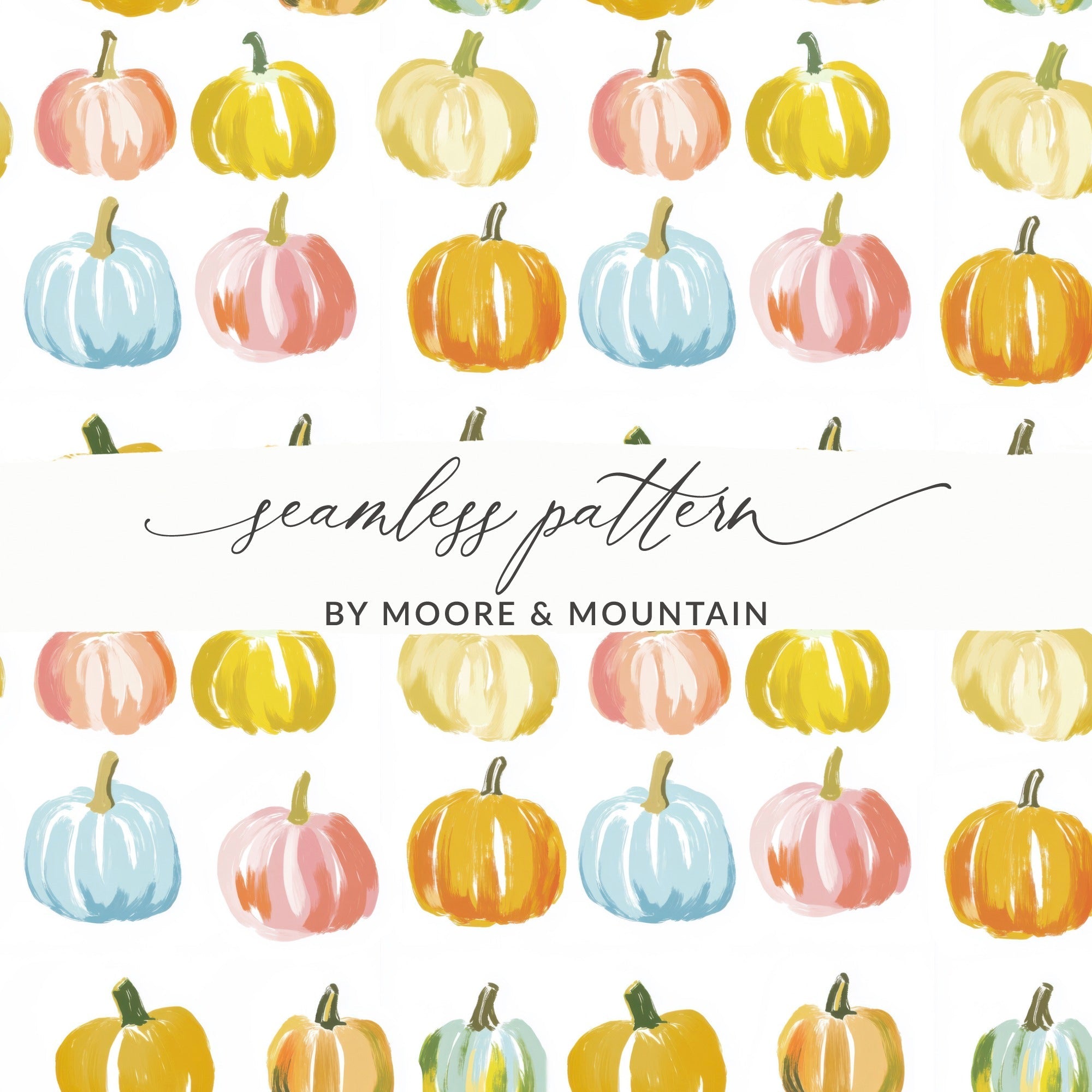 Pastel Pumpkin Pattern Digital Paper, Fall Digital Product, Blue Pink Yellow Pumpkins, Autumn Harvest Pattern, Watercolor Seamless Pattern - Moore and Mountain