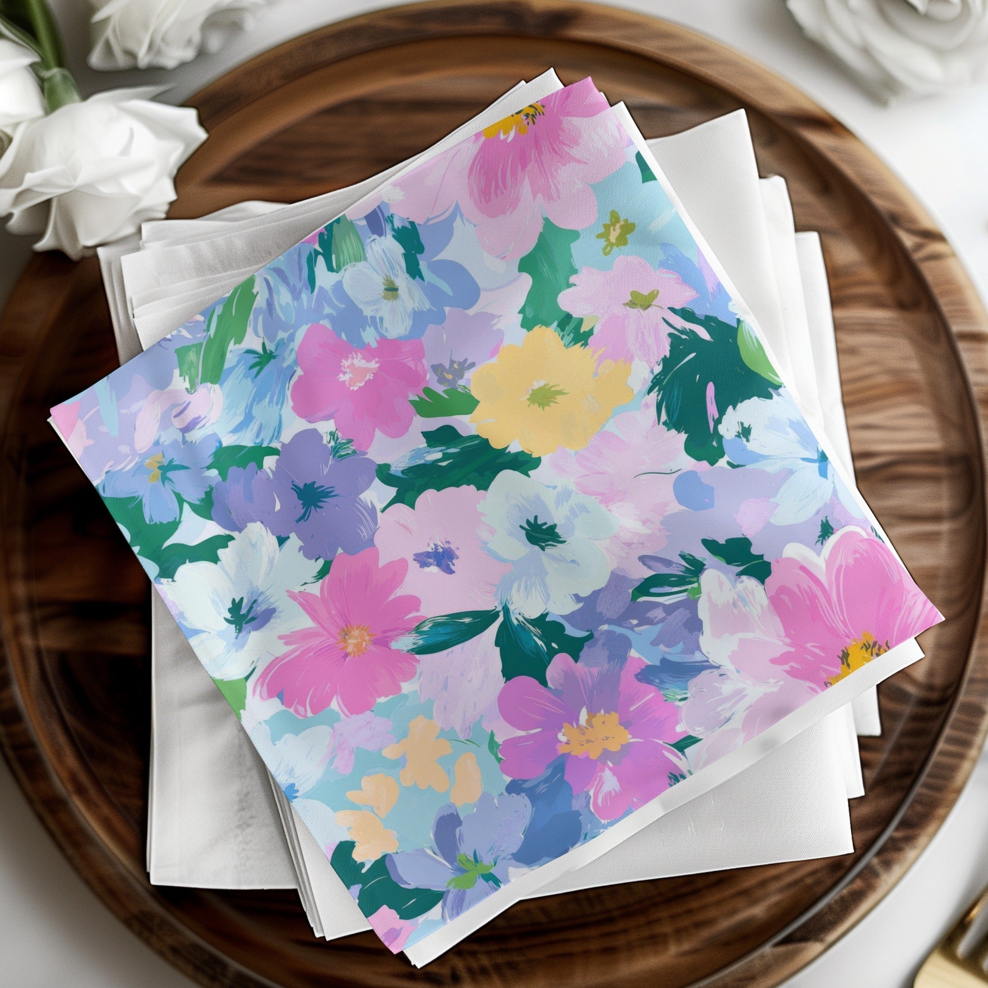 Pastel Watercolor Floral Digital Paper, Pink Purple Blue Flower Pattern, Spring Botanical Seamless - Moore and Mountain