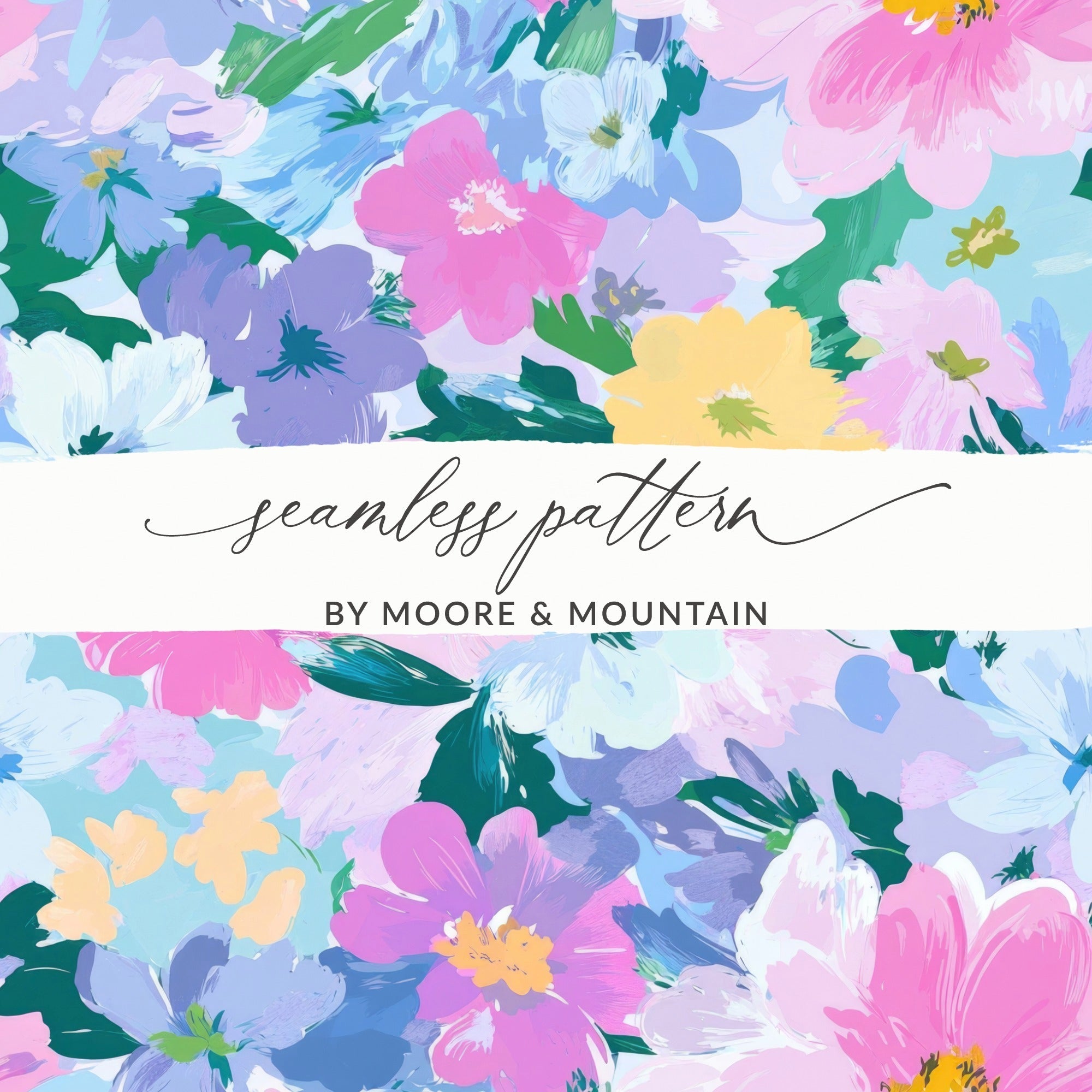 Pastel Watercolor Floral Digital Paper, Pink Purple Blue Flower Pattern, Spring Botanical Seamless - Moore and Mountain