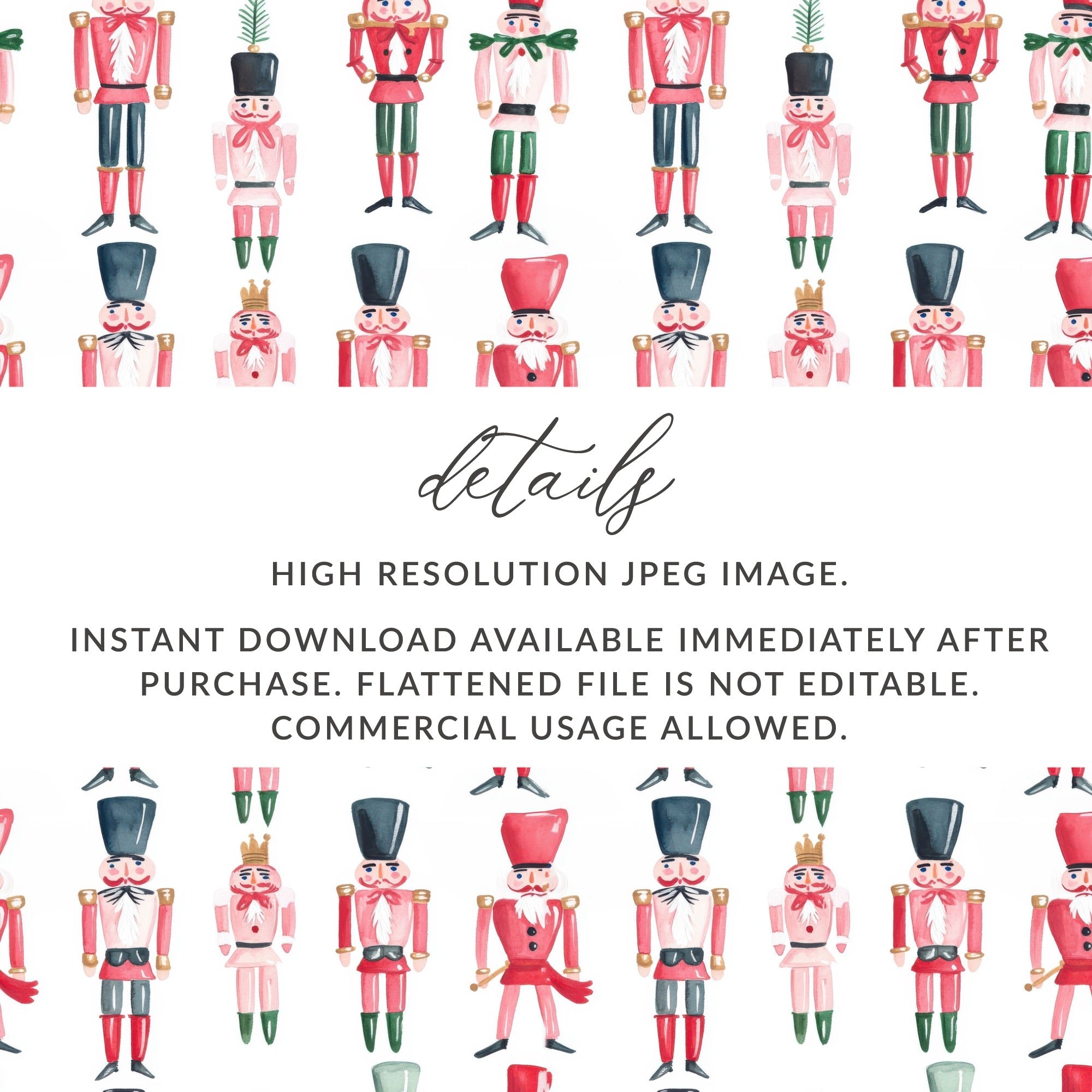 Pattern of Watercolor Nutcracker Figures Holiday Digital - Moore and Mountain
