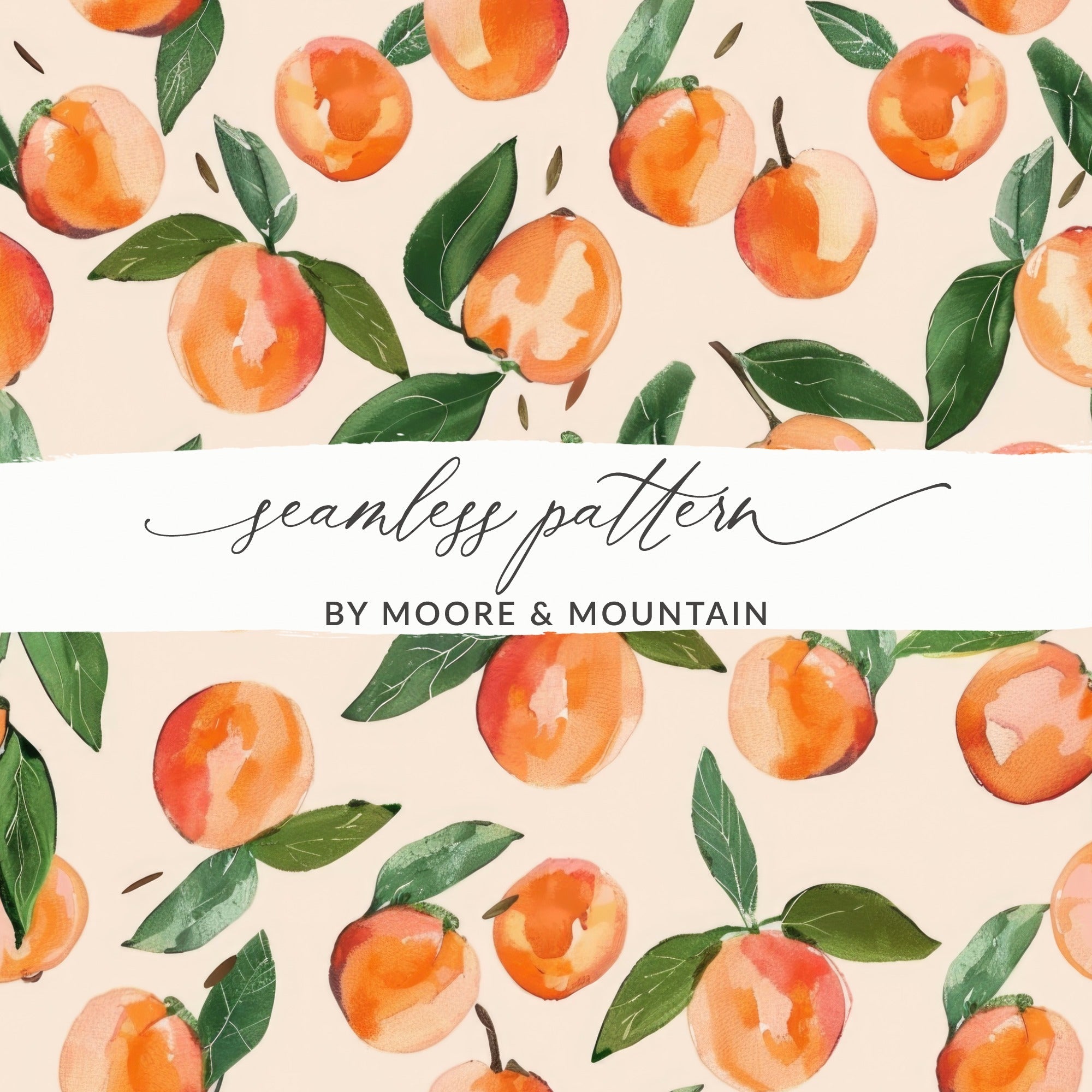 Peach Digital Paper, Watercolor Fruit Pattern, Seamless Peach Background, Summer Pattern Digital Download, Printable Peach Design - Moore and Mountain
