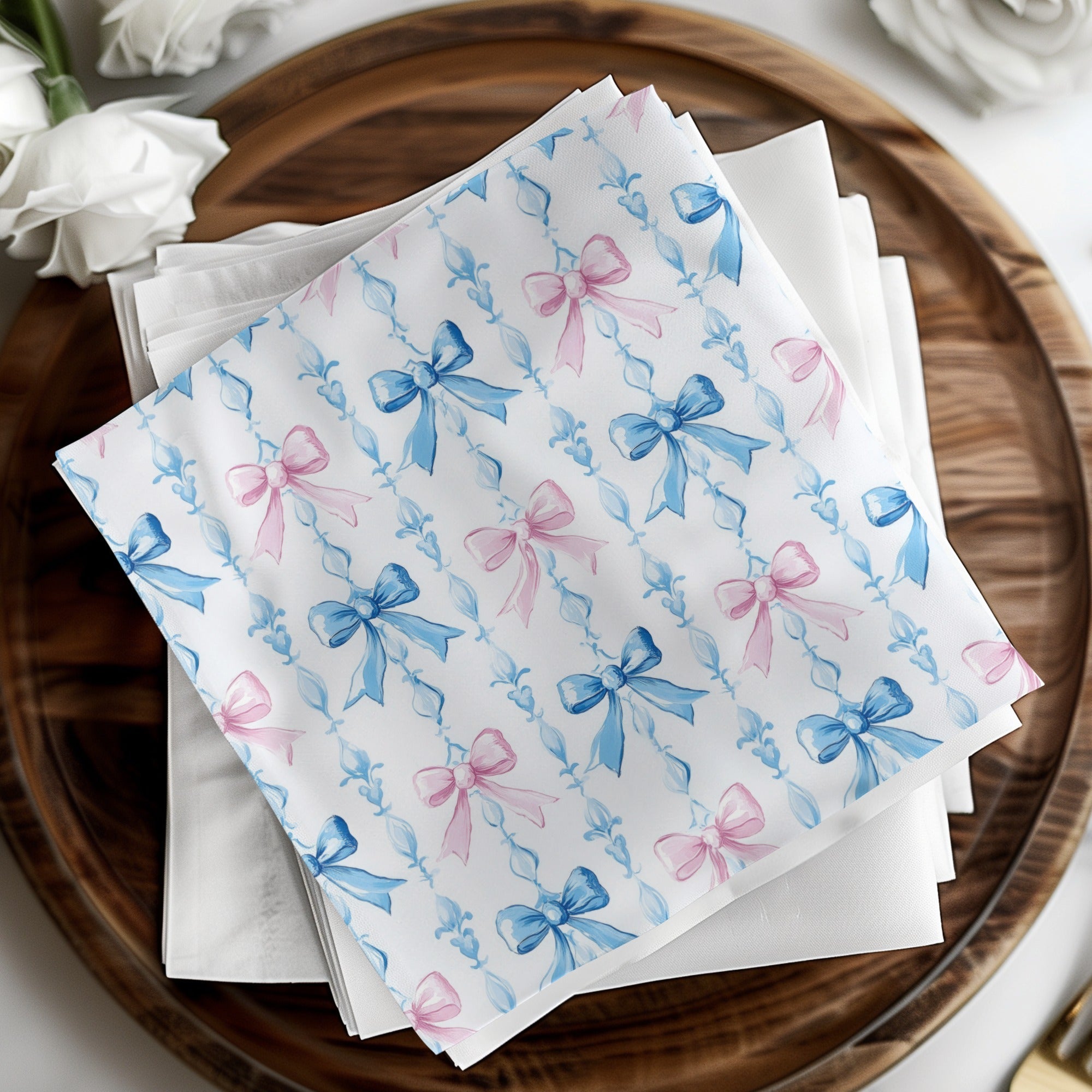 Pink and Blue Bows Digital Paper, Watercolor Seamless Pattern, Spring Background, Scrapbooking Paper, Baby Shower Invitation, Digital - Moore and Mountain