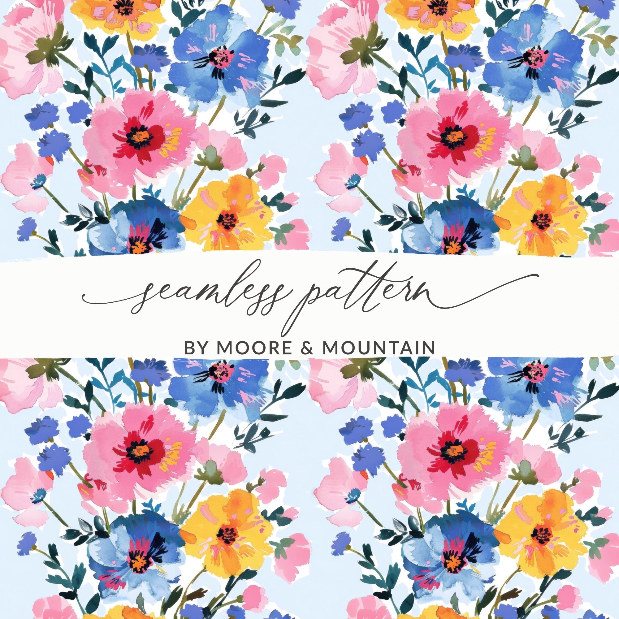Pink and Blue Floral Stripes Seamless Pattern Spring - Moore and Mountain