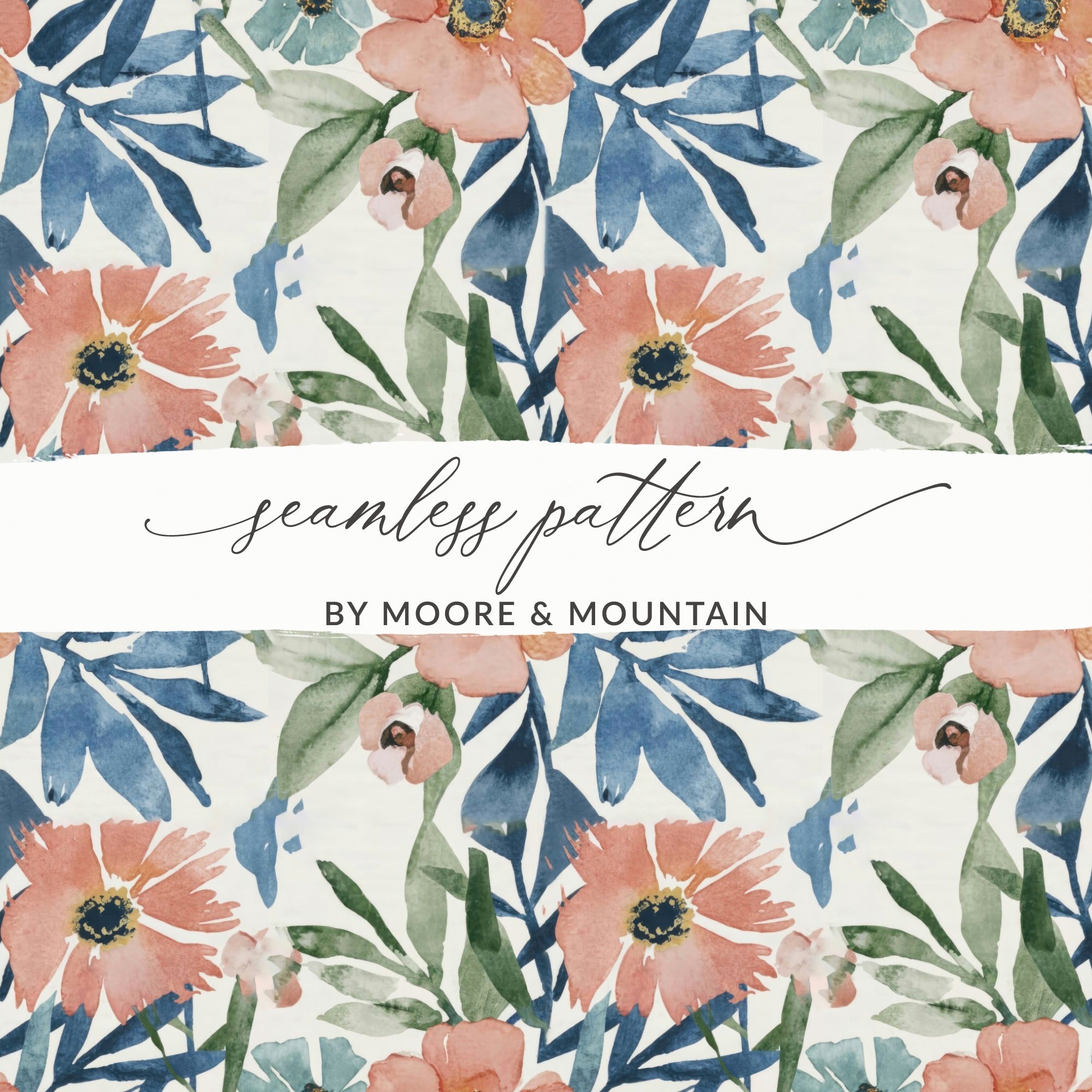 Pink and Blue Watercolor Floral Blush Spring Pattern Repeat - Moore and Mountain