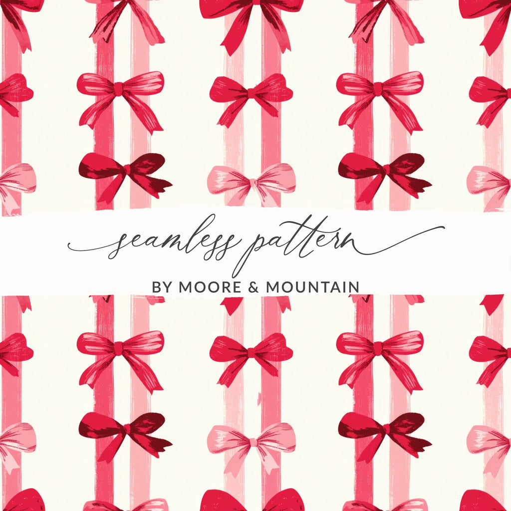 Pink Bow Digital Paper, Festive Watercolor Bows, Seamless Pattern, Scrapbook Paper, Gift Wrap, Ribbon Design, Girly, Winter Holiday - Moore and Mountain