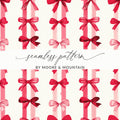 Pink Bow Digital Paper, Festive Watercolor Bows, Seamless Pattern, Scrapbook Paper, Gift Wrap, Ribbon Design, Girly, Winter Holiday - Moore and Mountain
