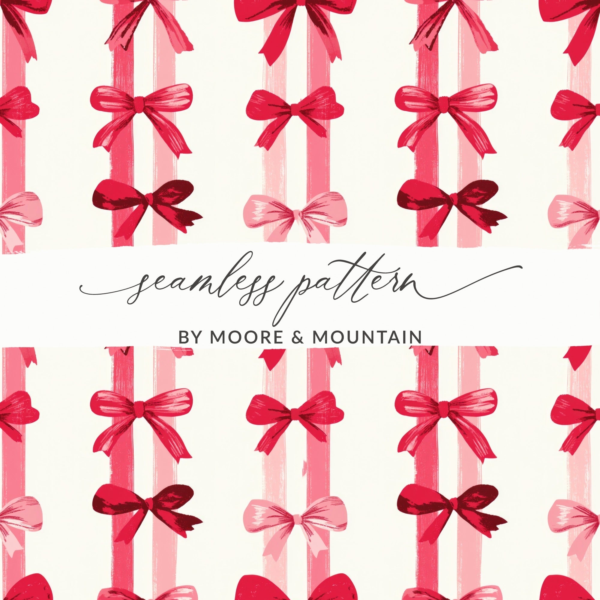 Pink Bow Digital Paper, Festive Watercolor Bows, Seamless Pattern, Scrapbook Paper, Gift Wrap, Ribbon Design, Girly, Winter Holiday - Moore and Mountain