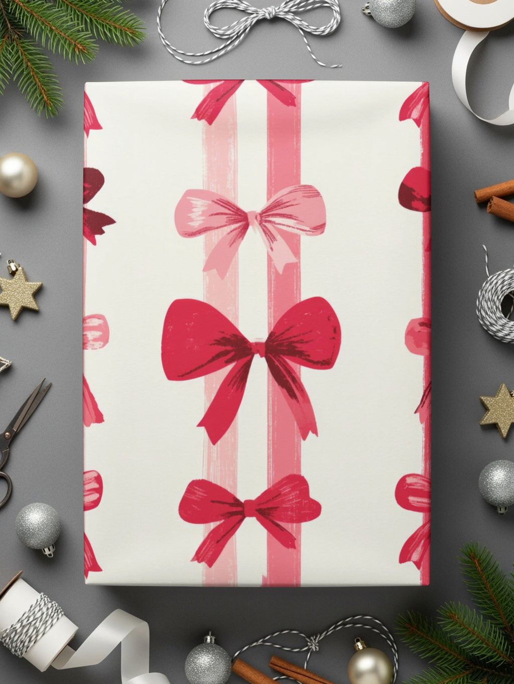 Pink Bow Digital Paper, Festive Watercolor Bows, Seamless Pattern, Scrapbook Paper, Gift Wrap, Ribbon Design, Girly, Winter Holiday - Moore and Mountain