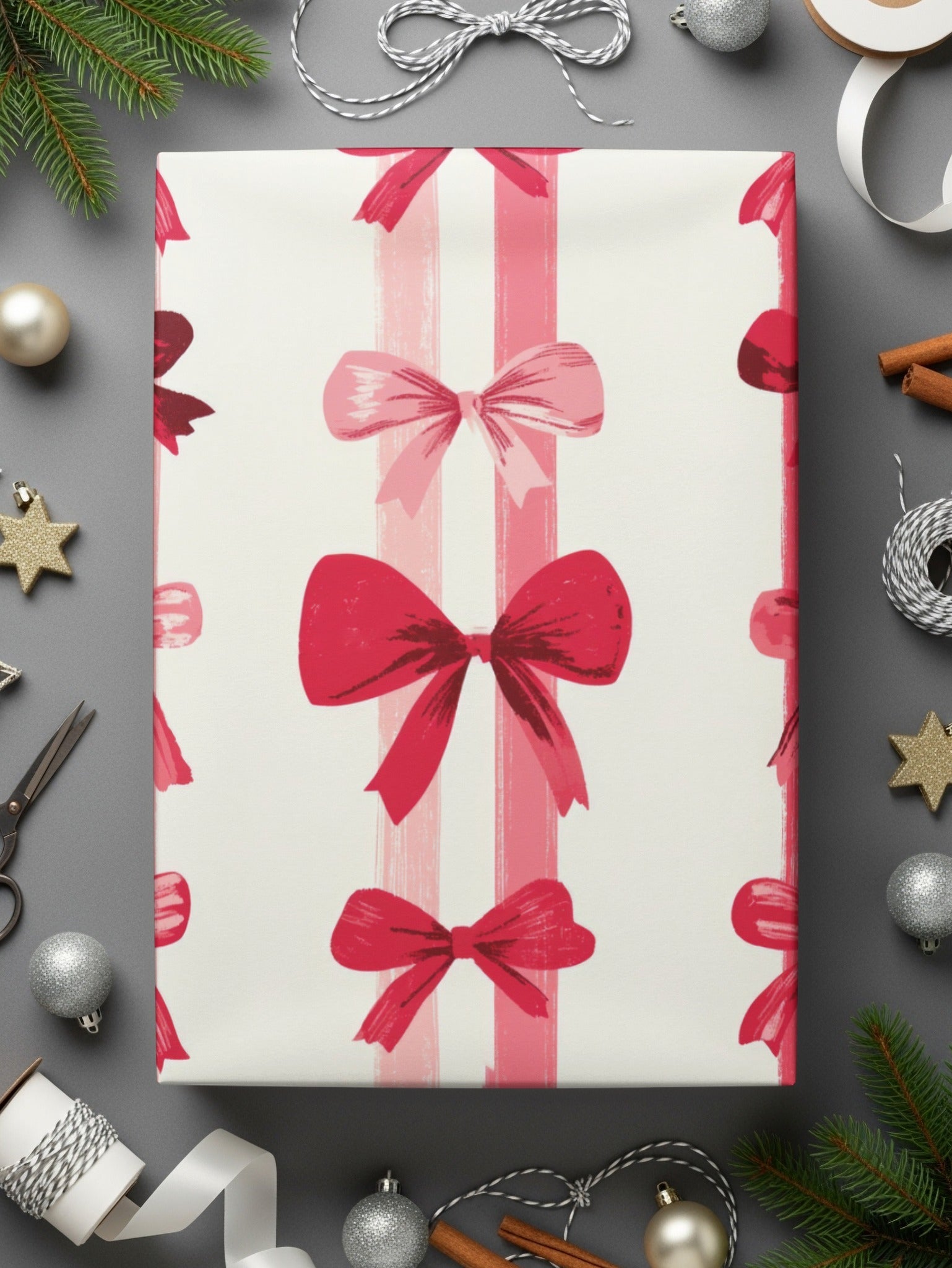 Pink Bow Digital Paper, Festive Watercolor Bows, Seamless Pattern, Scrapbook Paper, Gift Wrap, Ribbon Design, Girly, Winter Holiday - Moore and Mountain