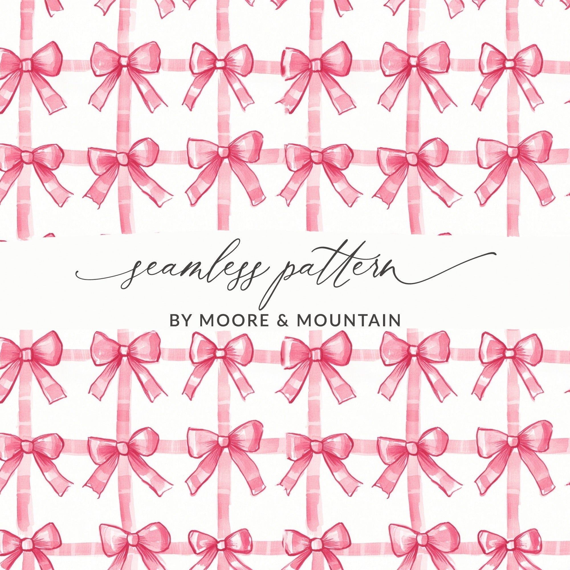 Pink Bows Seamless Pattern Digital Paper, Scrapbook Paper, Watercolor Plaid, Fabric Design, Festive Pattern, Digital Download - Moore and Mountain