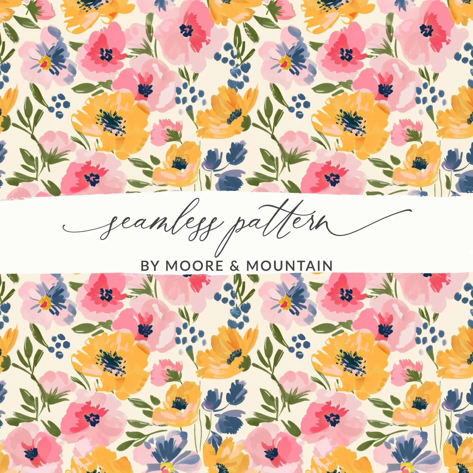 Pink Ditsy Floral Digital Paper, Yellow Flower Pattern, Seamless Flower Design, Fabric Print, Scrapbook Paper, Digital Download - Moore and Mountain