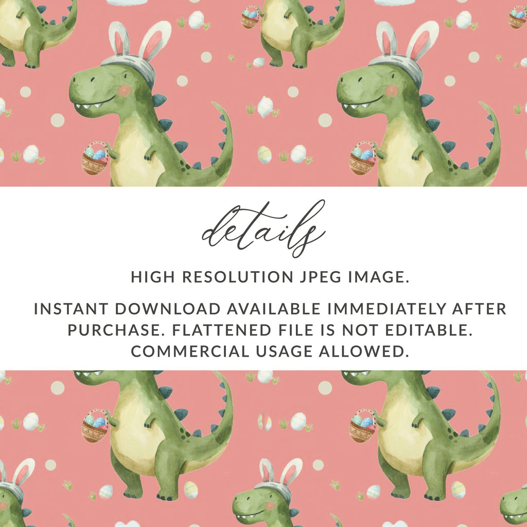 Pink Easter Dinosaur with Bunny Ears and Eggs Pattern Digital - Moore and Mountain