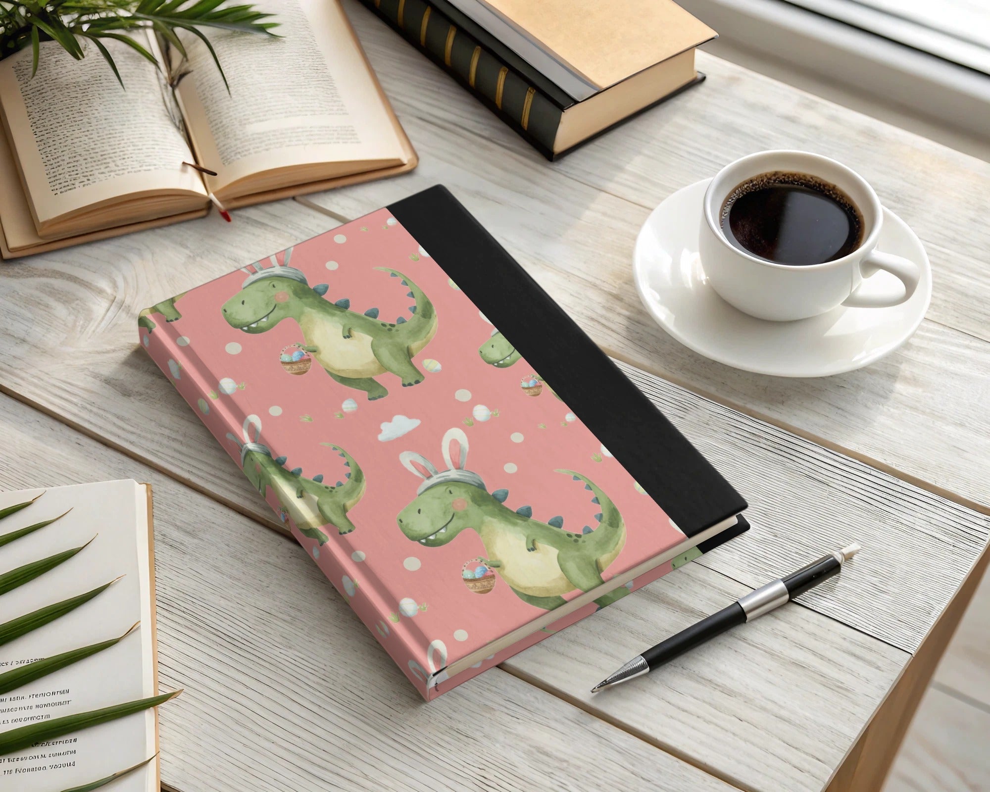 Pink Easter Dinosaur with Bunny Ears and Eggs Pattern Digital - Moore and Mountain