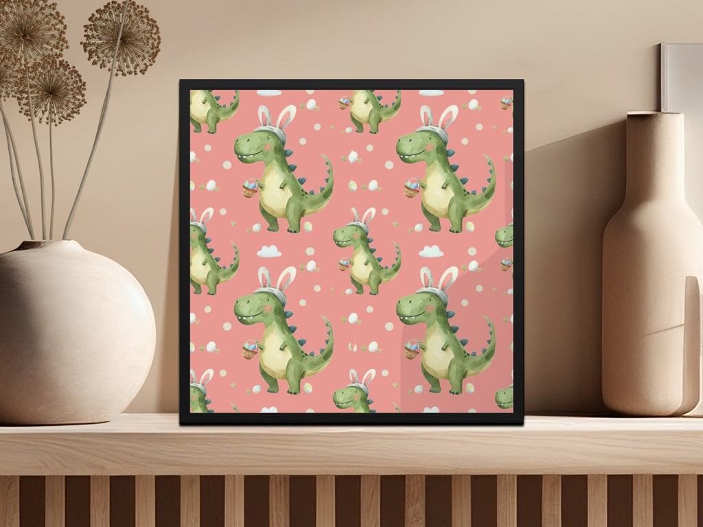 Pink Easter Dinosaur with Bunny Ears and Eggs Pattern Digital - Moore and Mountain