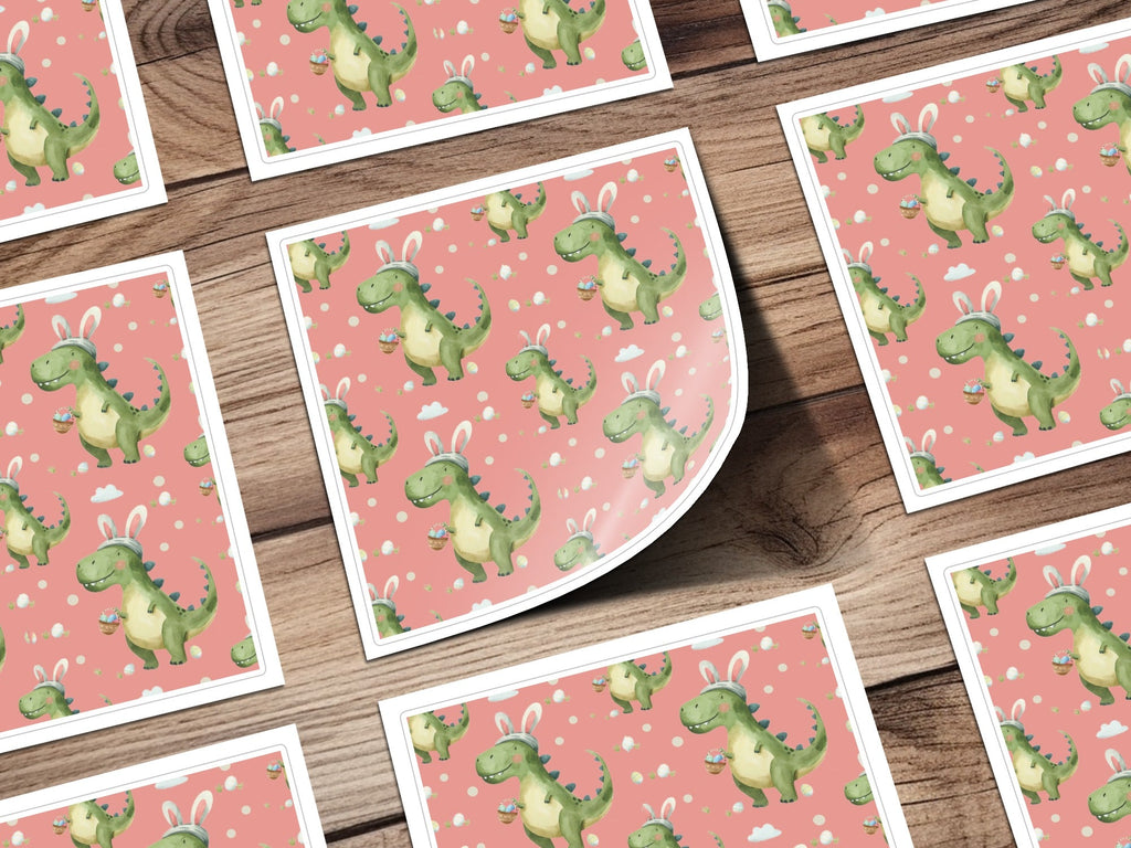 Pink Easter Dinosaur with Bunny Ears and Eggs Pattern Digital - Moore and Mountain