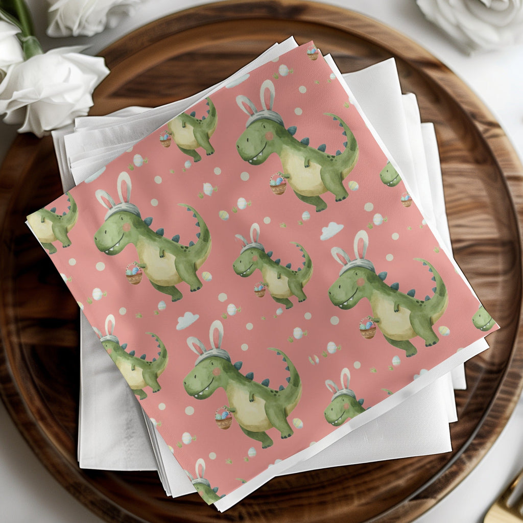 Pink Easter Dinosaur with Bunny Ears and Eggs Pattern Digital - Moore and Mountain