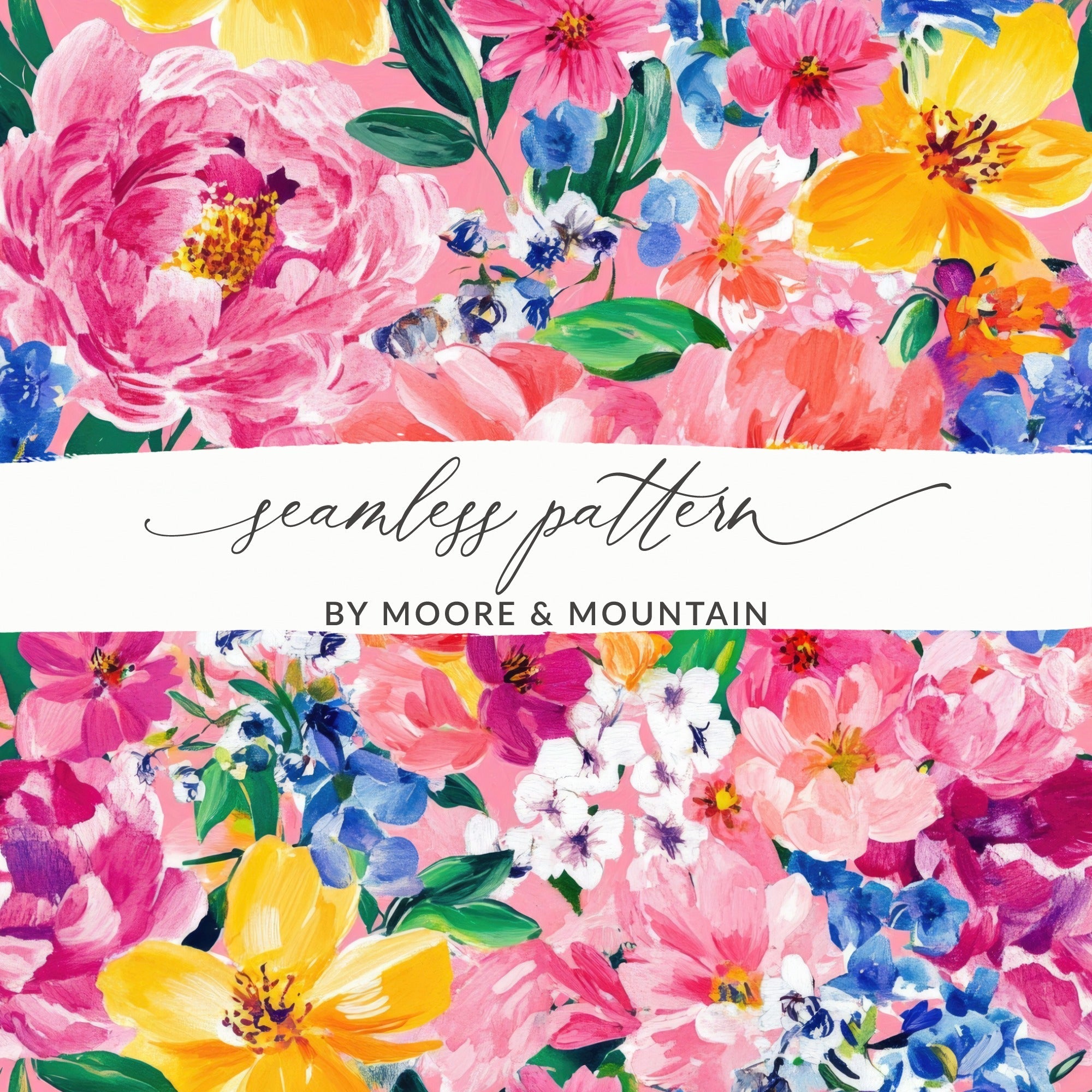 Pink Floral Digital Download, Watercolor Flower Art, Colorful Floral Pattern, Spring Flowers, Pretty Pink, Digital Paper, Floral Printable - Moore and Mountain