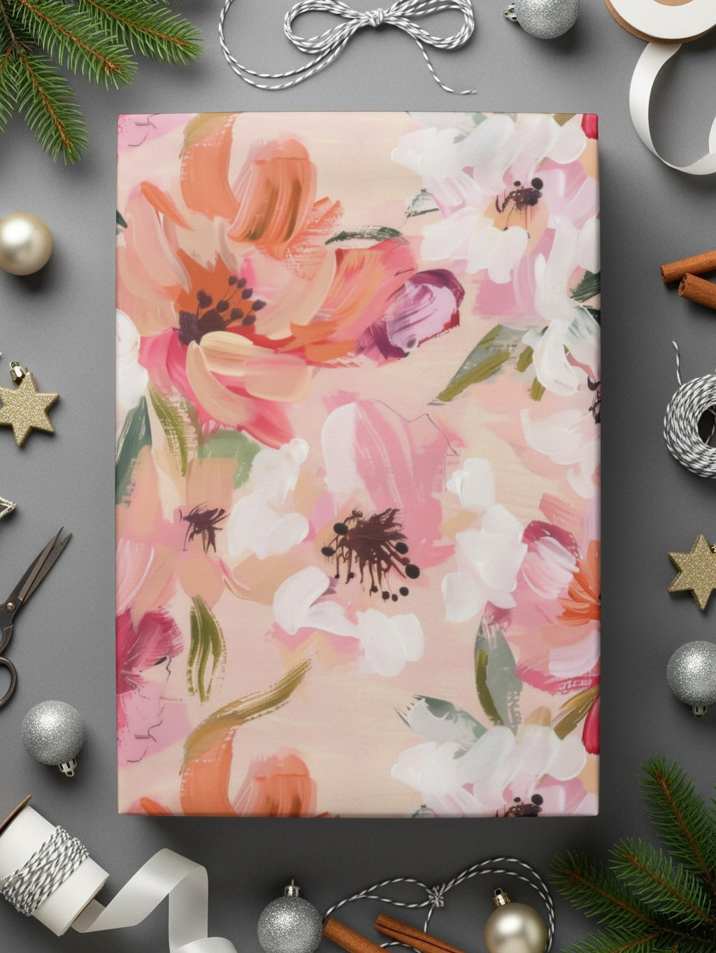 Pink Floral Digital Paper, Abstract Flower Pattern, Orange White Botanical Print, Spring Summer Seamless Design, Fabric Design, Scrapbooking - Moore and Mountain