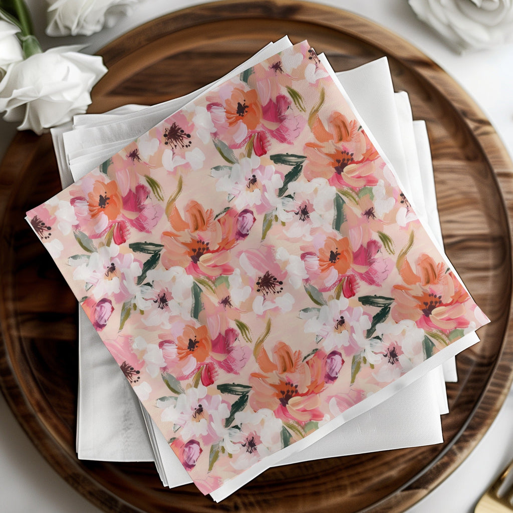 Pink Floral Digital Paper, Abstract Flower Pattern, Orange White Botanical Print, Spring Summer Seamless Design, Fabric Design, Scrapbooking - Moore and Mountain