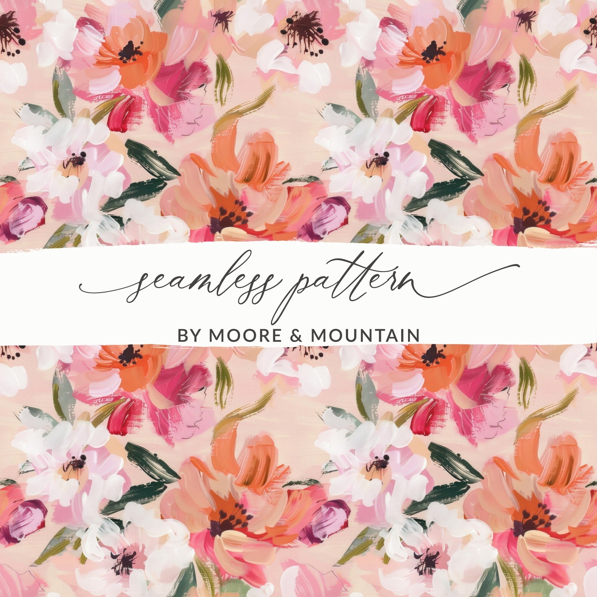 Pink Floral Digital Paper, Abstract Flower Pattern, Orange White Botanical Print, Spring Summer Seamless Design, Fabric Design, Scrapbooking - Moore and Mountain
