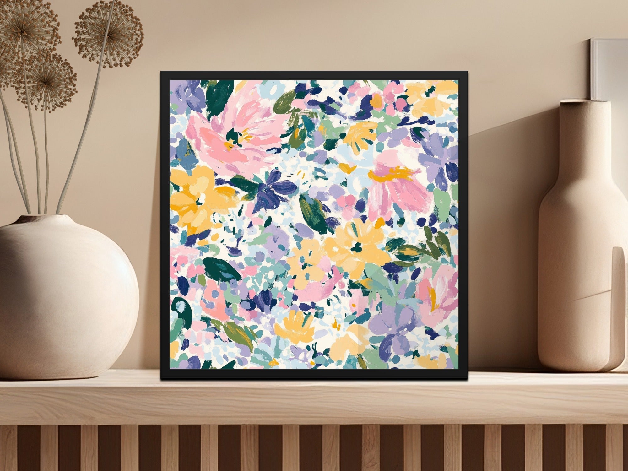 Pink Floral Digital Paper, Abstract Flower Pattern, Yellow, Purple, Spring, Summer Print, Seamless Digital Texture, Scrapbooking, Fabric - Moore and Mountain