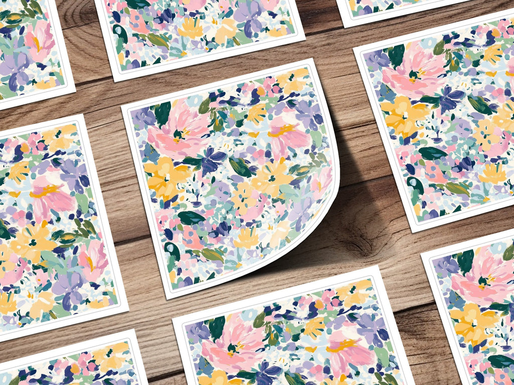 Pink Floral Digital Paper, Abstract Flower Pattern, Yellow, Purple, Spring, Summer Print, Seamless Digital Texture, Scrapbooking, Fabric - Moore and Mountain