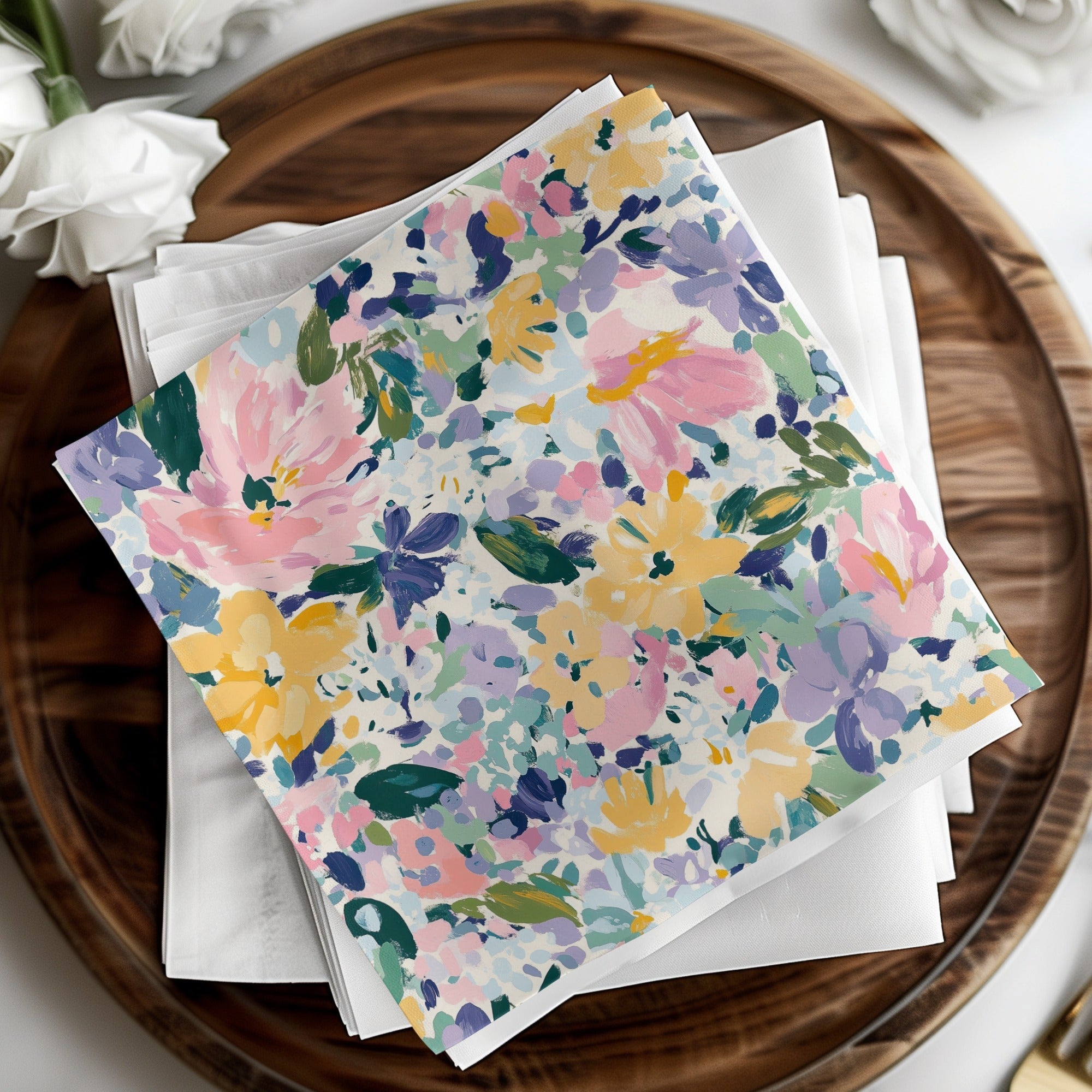 Pink Floral Digital Paper, Abstract Flower Pattern, Yellow, Purple, Spring, Summer Print, Seamless Digital Texture, Scrapbooking, Fabric - Moore and Mountain