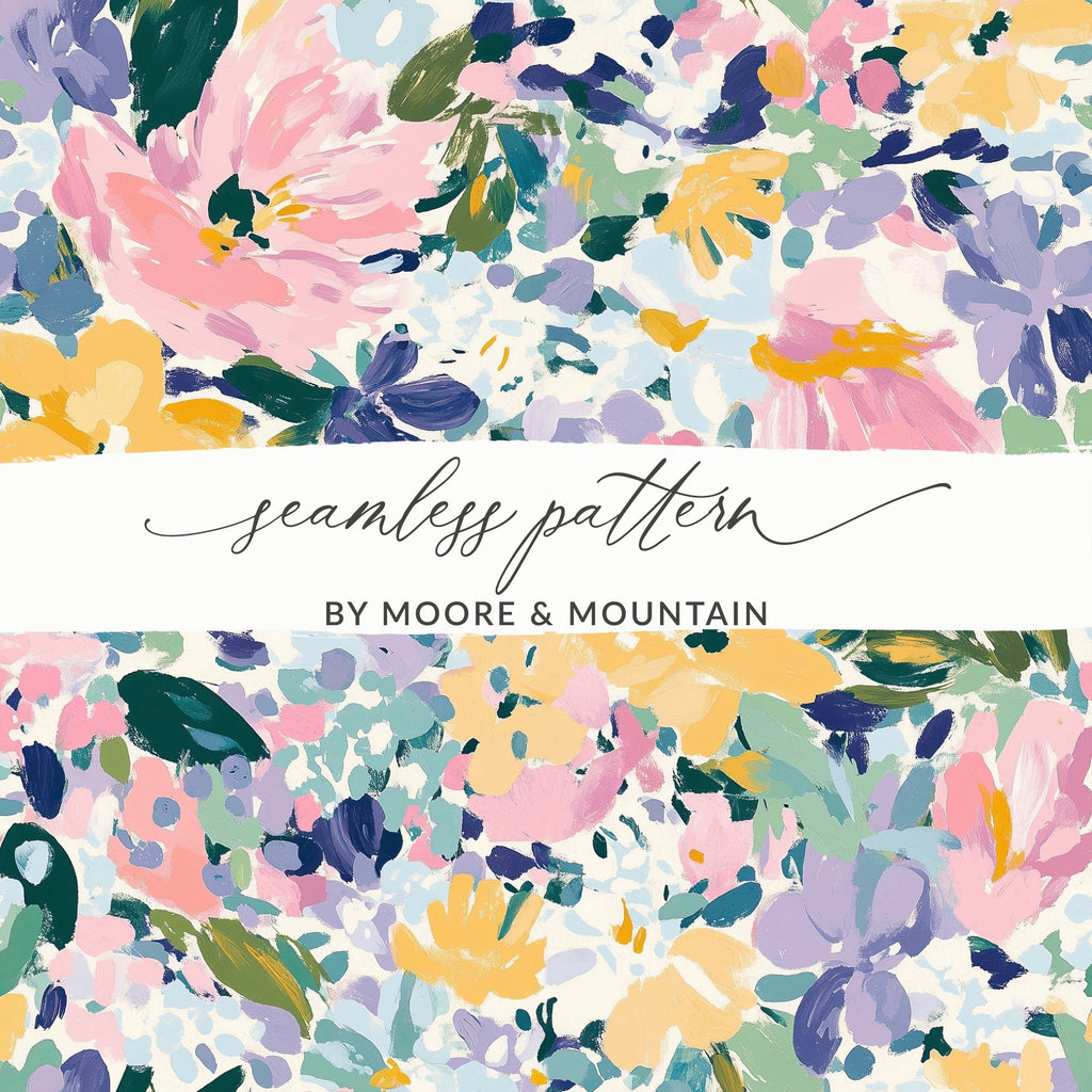 Pink Floral Digital Paper, Abstract Flower Pattern, Yellow, Purple, Spring, Summer Print, Seamless Digital Texture, Scrapbooking, Fabric - Moore and Mountain