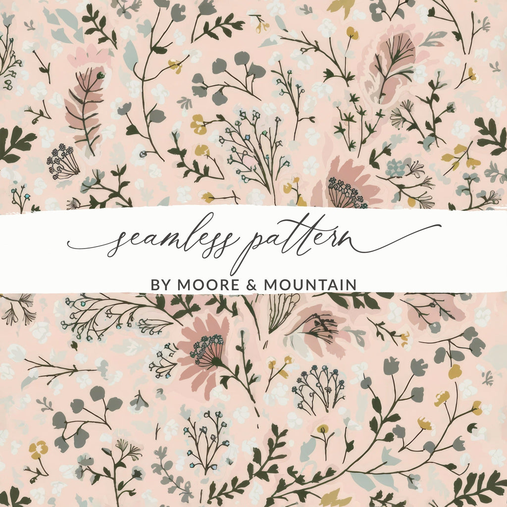 Pink Floral Digital Paper, Watercolor Botanical Pattern, Delicate Flower Print, Spring Blossom Design, Abstract Leaf Background, Pastel - Moore and Mountain
