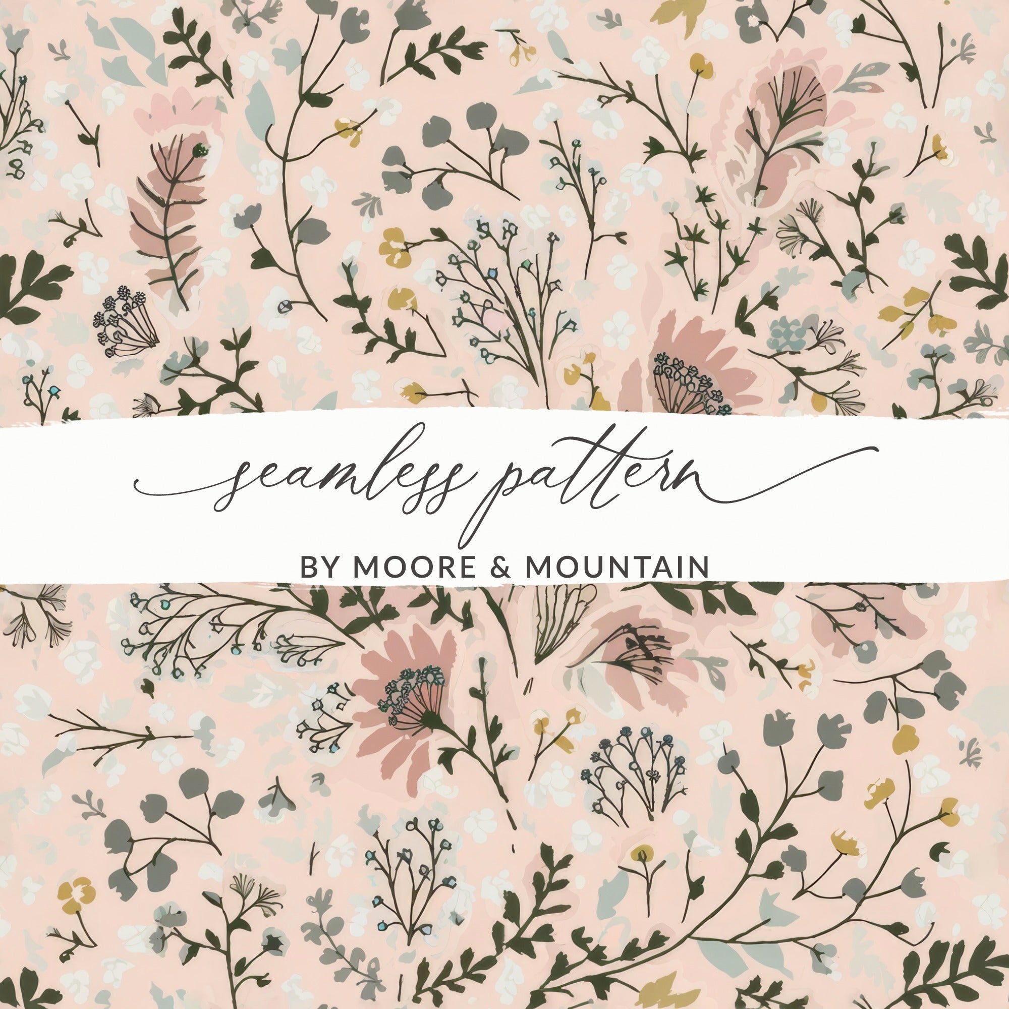 Pink Floral Digital Paper, Watercolor Botanical Pattern, Delicate Flower Print, Spring Blossom Design, Abstract Leaf Background, Pastel - Moore and Mountain