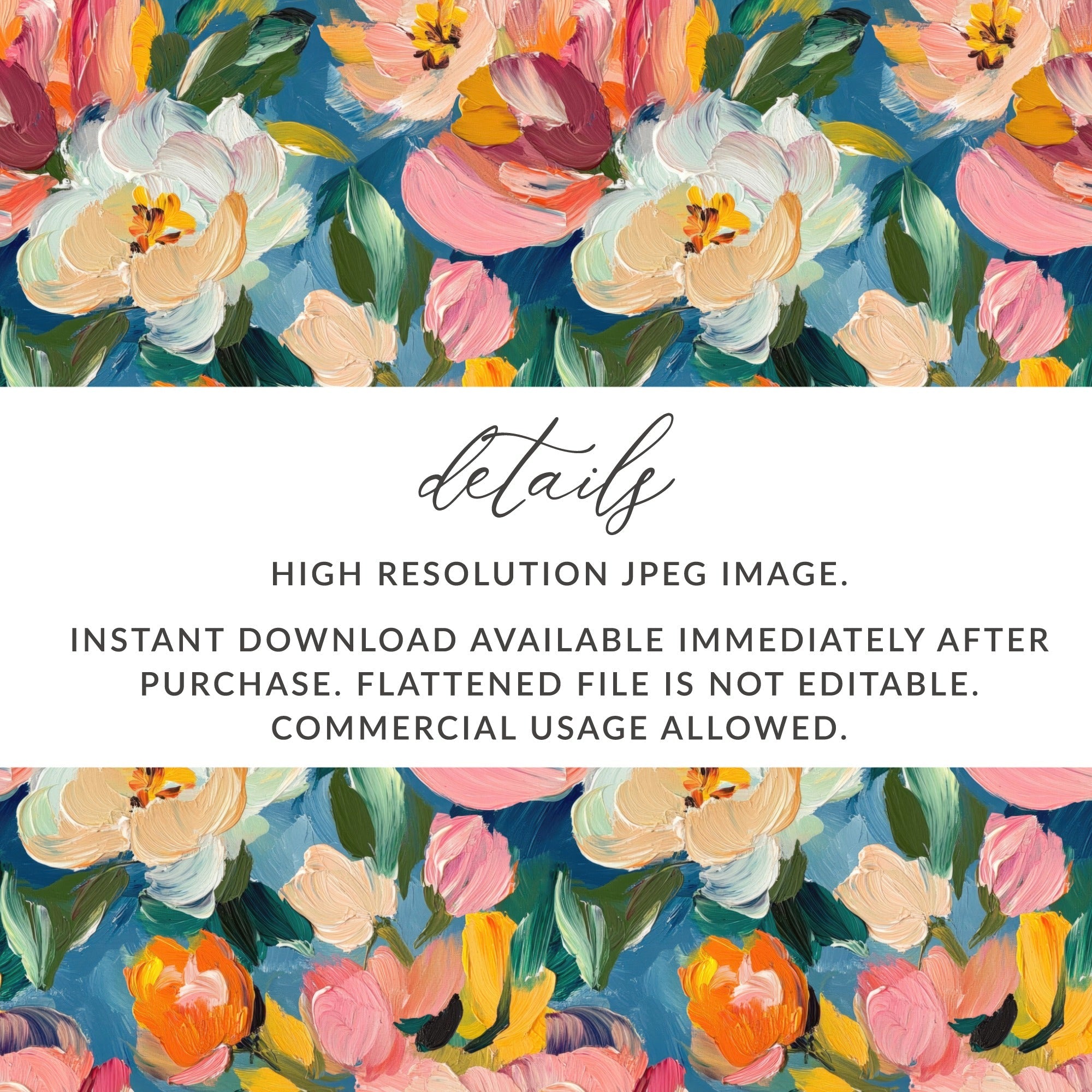 Pink Floral Digital Paper, White Flowers Pattern, Painterly Texture, Blue Background, Abstract Seamless Pattern, Printable Art, Spring - Moore and Mountain