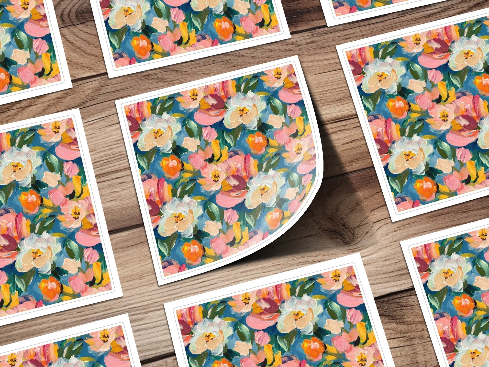 Pink Floral Digital Paper, White Flowers Pattern, Painterly Texture, Blue Background, Abstract Seamless Pattern, Printable Art, Spring - Moore and Mountain