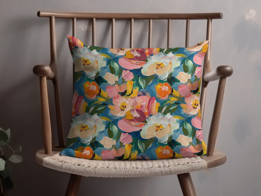 Pink Floral Digital Paper, White Flowers Pattern, Painterly Texture, Blue Background, Abstract Seamless Pattern, Printable Art, Spring - Moore and Mountain