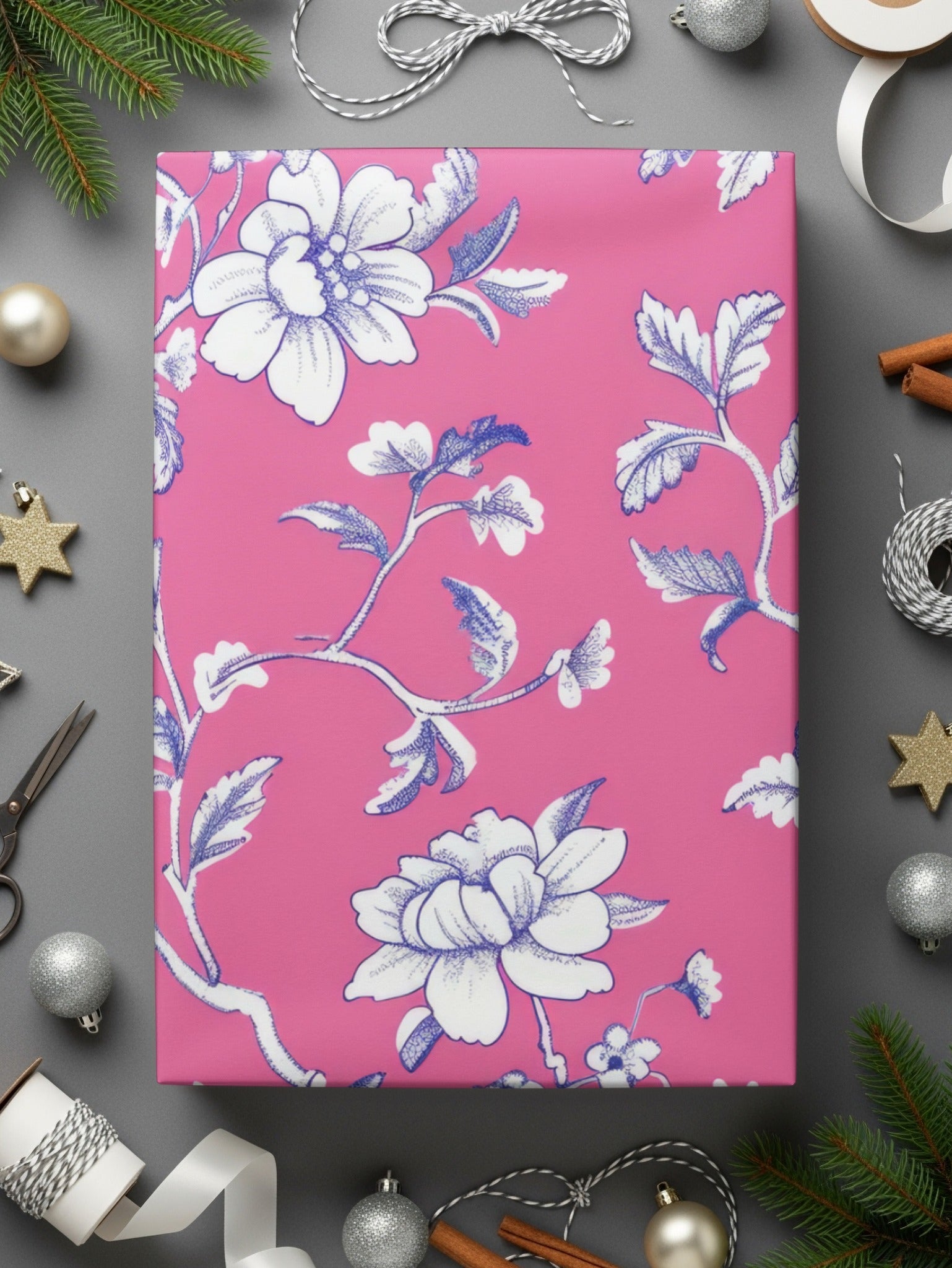 Pink Floral Digital Paper, White Flowers Pattern, Spring Background, Chintz Fabric Design, Botanical Print, Scrapbooking Paper, Digital - Moore and Mountain