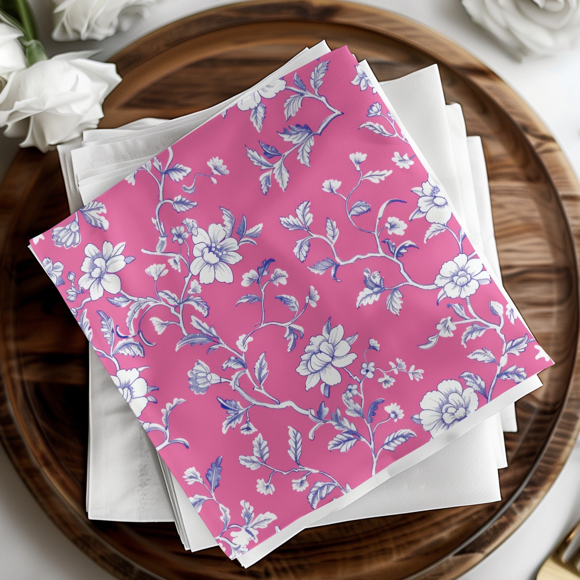 Pink Floral Digital Paper, White Flowers Pattern, Spring Background, Chintz Fabric Design, Botanical Print, Scrapbooking Paper, Digital - Moore and Mountain