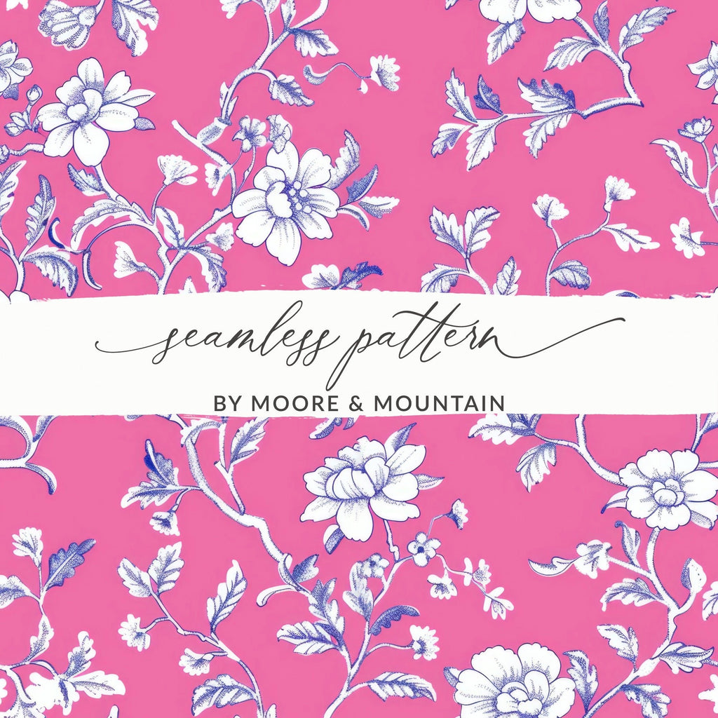 Pink Floral Digital Paper, White Flowers Pattern, Spring Background, Chintz Fabric Design, Botanical Print, Scrapbooking Paper, Digital - Moore and Mountain