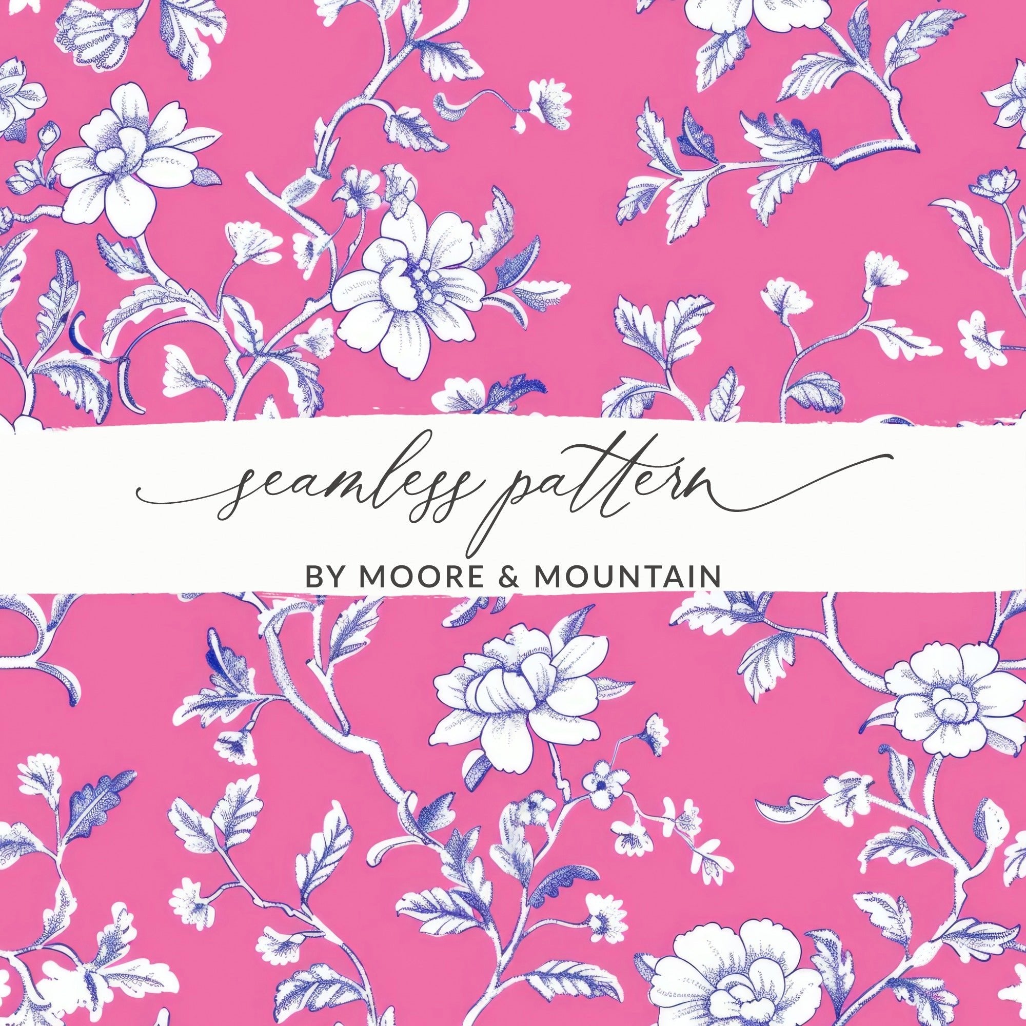Pink Floral Digital Paper, White Flowers Pattern, Spring Background, Chintz Fabric Design, Botanical Print, Scrapbooking Paper, Digital - Moore and Mountain