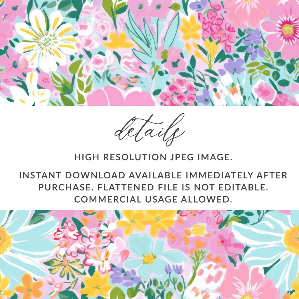 Pink Floral Pattern Digital Paper, Light Blue Background, Summer Flowers Design, Colorful Seamless Pattern, Printable Fabric Design - Moore and Mountain