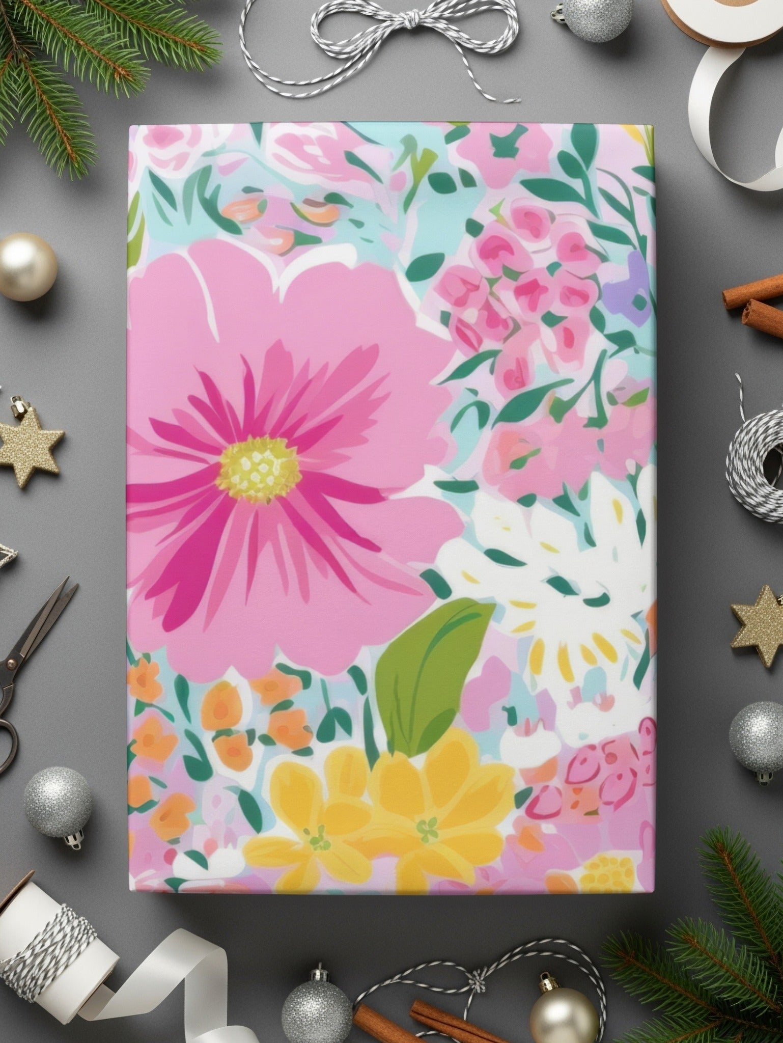 Pink Floral Pattern Digital Paper, Light Blue Background, Summer Flowers Design, Colorful Seamless Pattern, Printable Fabric Design - Moore and Mountain