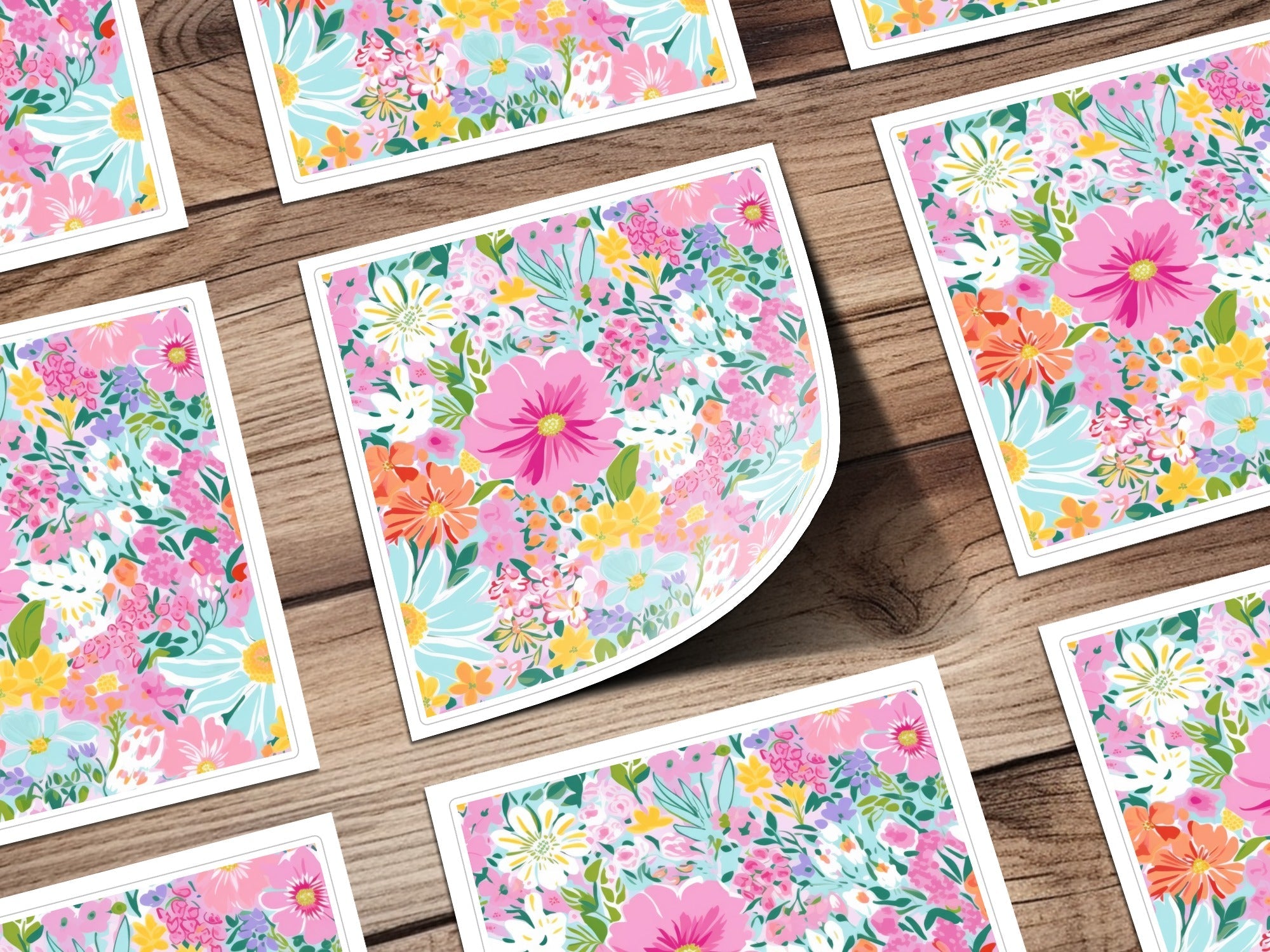 Pink Floral Pattern Digital Paper, Light Blue Background, Summer Flowers Design, Colorful Seamless Pattern, Printable Fabric Design - Moore and Mountain