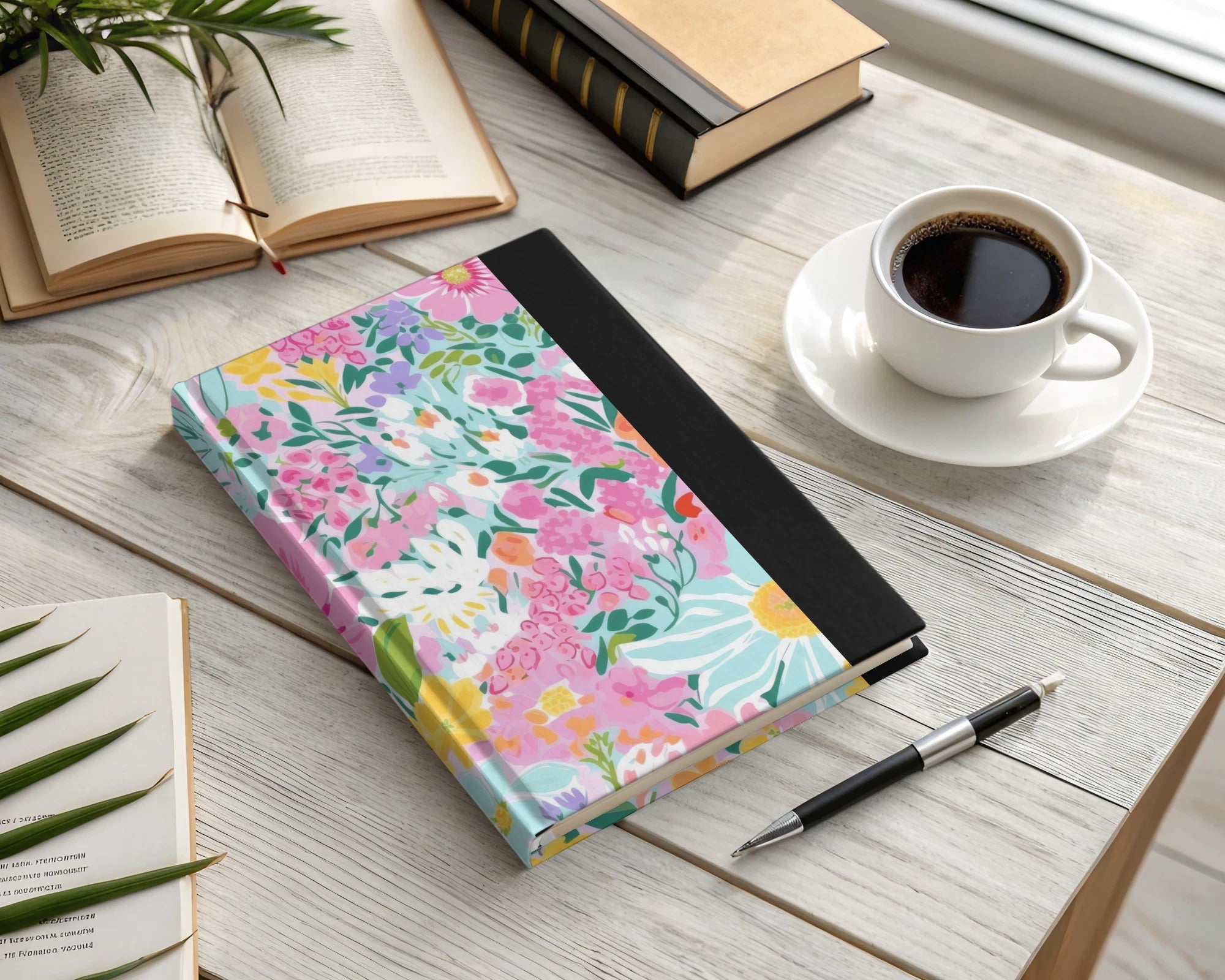 Pink Floral Pattern Digital Paper, Light Blue Background, Summer Flowers Design, Colorful Seamless Pattern, Printable Fabric Design - Moore and Mountain