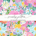 Pink Floral Pattern Digital Paper, Light Blue Background, Summer Flowers Design, Colorful Seamless Pattern, Printable Fabric Design - Moore and Mountain