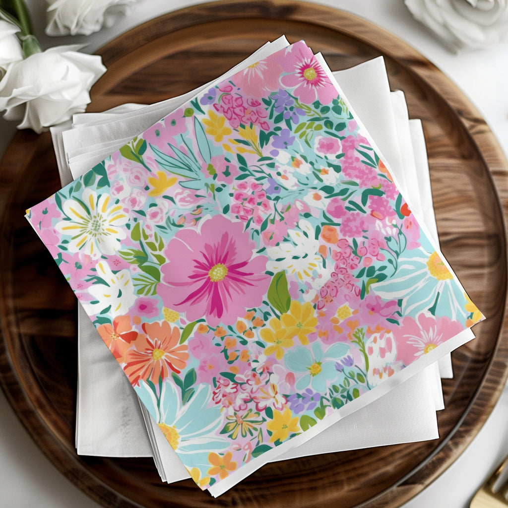 Pink Floral Pattern Digital Paper, Light Blue Background, Summer Flowers Design, Colorful Seamless Pattern, Printable Fabric Design - Moore and Mountain