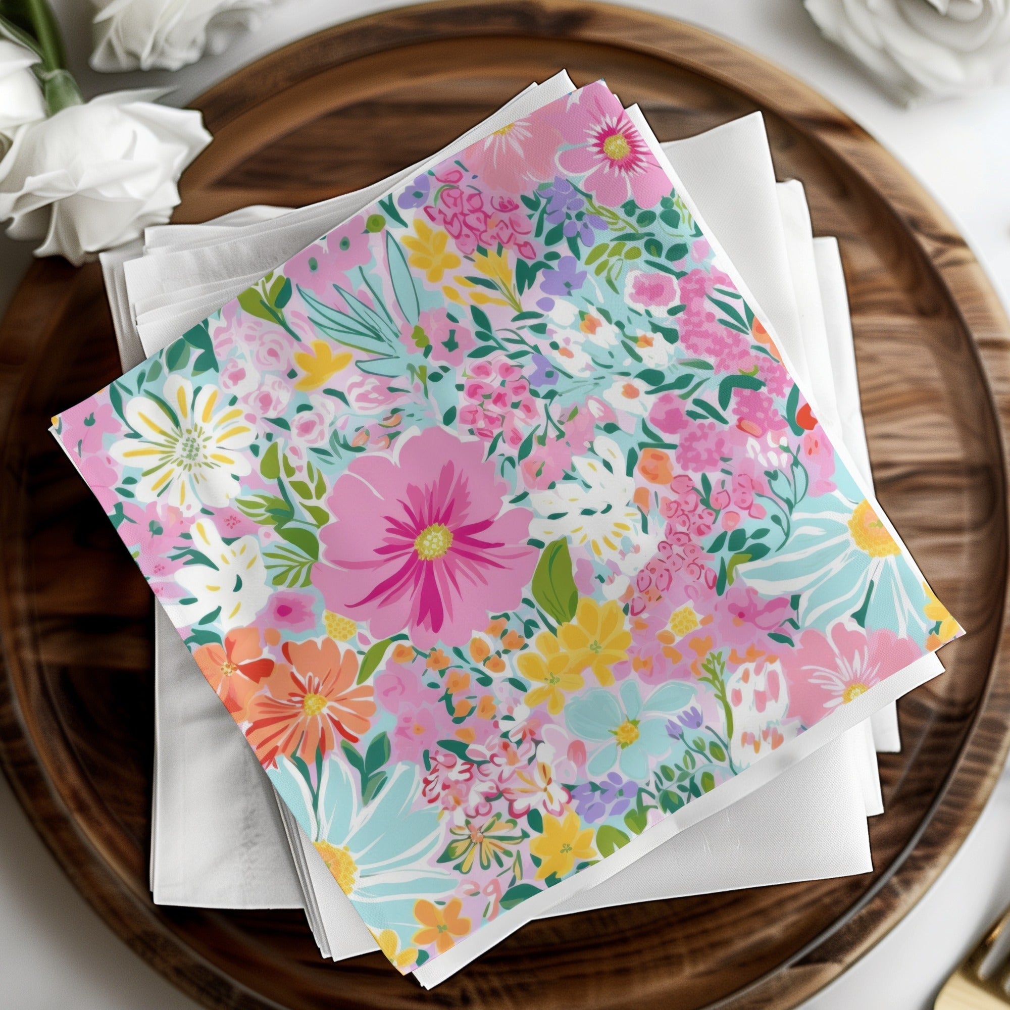 Pink Floral Pattern Digital Paper, Light Blue Background, Summer Flowers Design, Colorful Seamless Pattern, Printable Fabric Design - Moore and Mountain