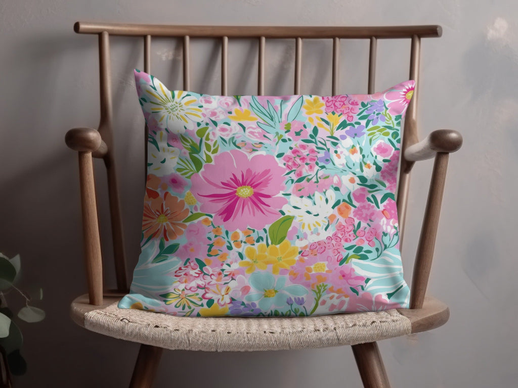 Pink Floral Pattern Digital Paper, Light Blue Background, Summer Flowers Design, Colorful Seamless Pattern, Printable Fabric Design - Moore and Mountain