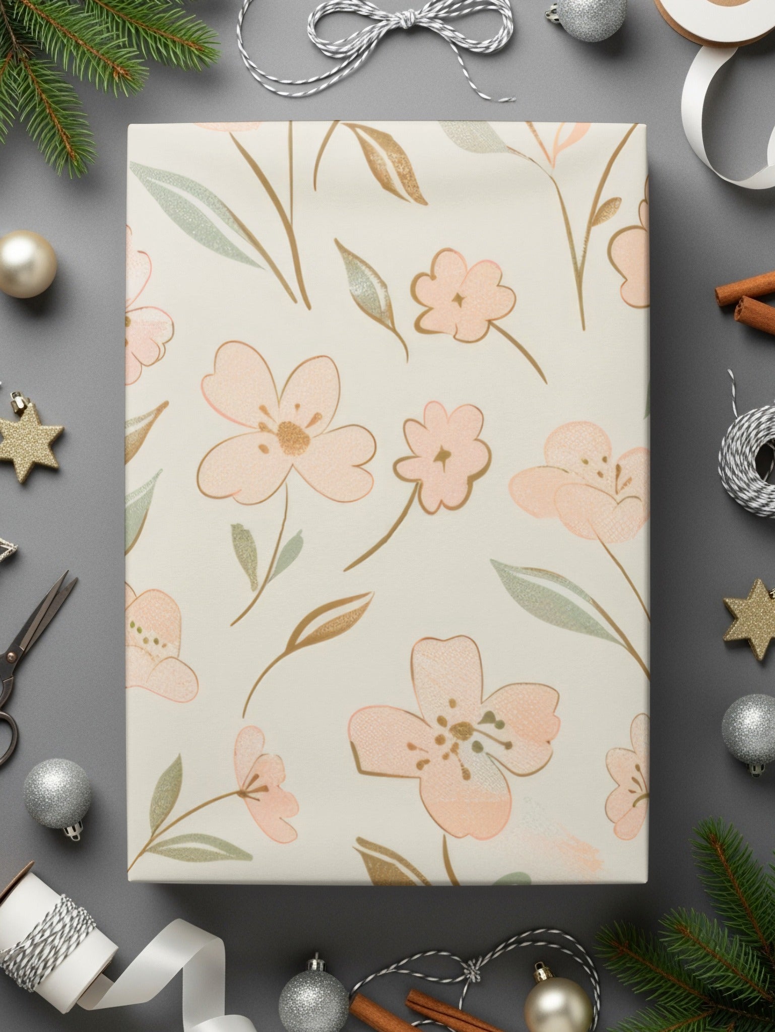 Pink Floral Pattern Digital Paper, Spring Blossom Illustration, Watercolor Flower Seamless Design, Cream Background Printable Art - Moore and Mountain