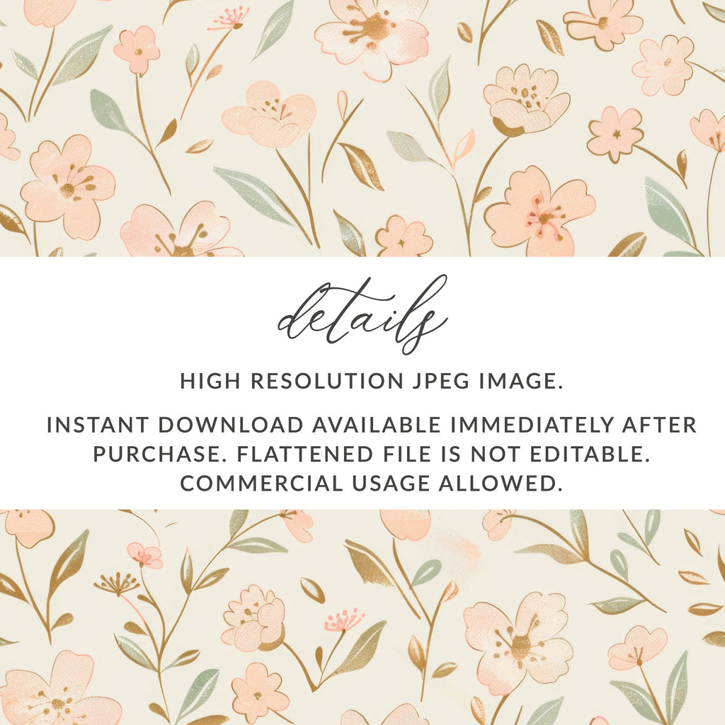 Pink Floral Pattern Digital Paper, Spring Blossom Illustration, Watercolor Flower Seamless Design, Cream Background Printable Art - Moore and Mountain