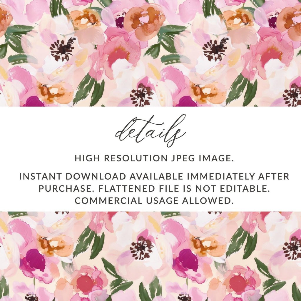 Pink Floral Pattern, Watercolor Digital, Seamless Design, Repeating Background, Printable Flowers, Digital Paper, Commercial Use - Moore and Mountain