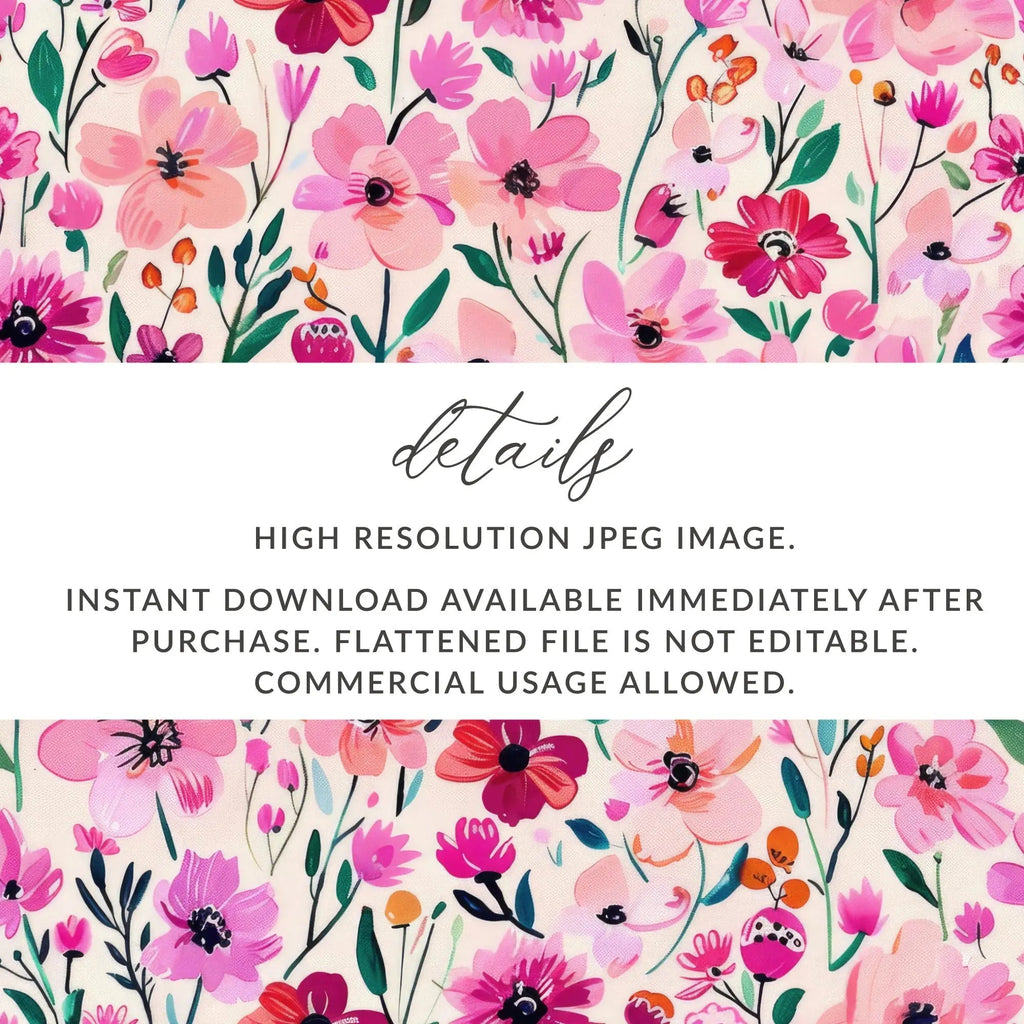 Pink Floral Seamless Pattern, Digital Paper, Flower Design, Repeat Pattern, Fabric Design, Printable Pattern, Commercial Use Digital - Moore and Mountain
