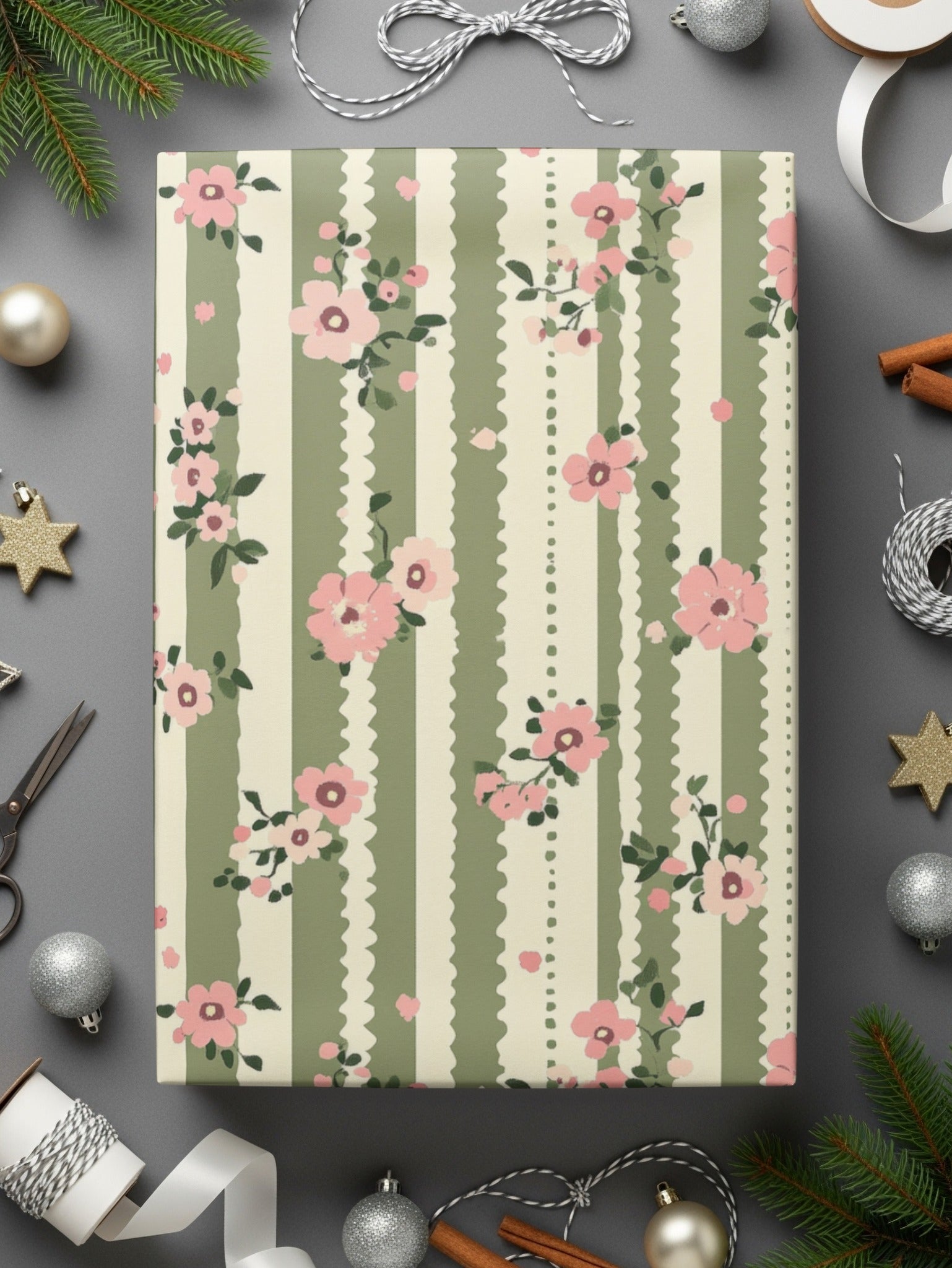 Pink Floral Stripe Seamless Pattern, Digital Paper, Floral Digital Print, Repeating Pattern, Fabric Design, Commercial Use, Scrapbooking - Moore and Mountain